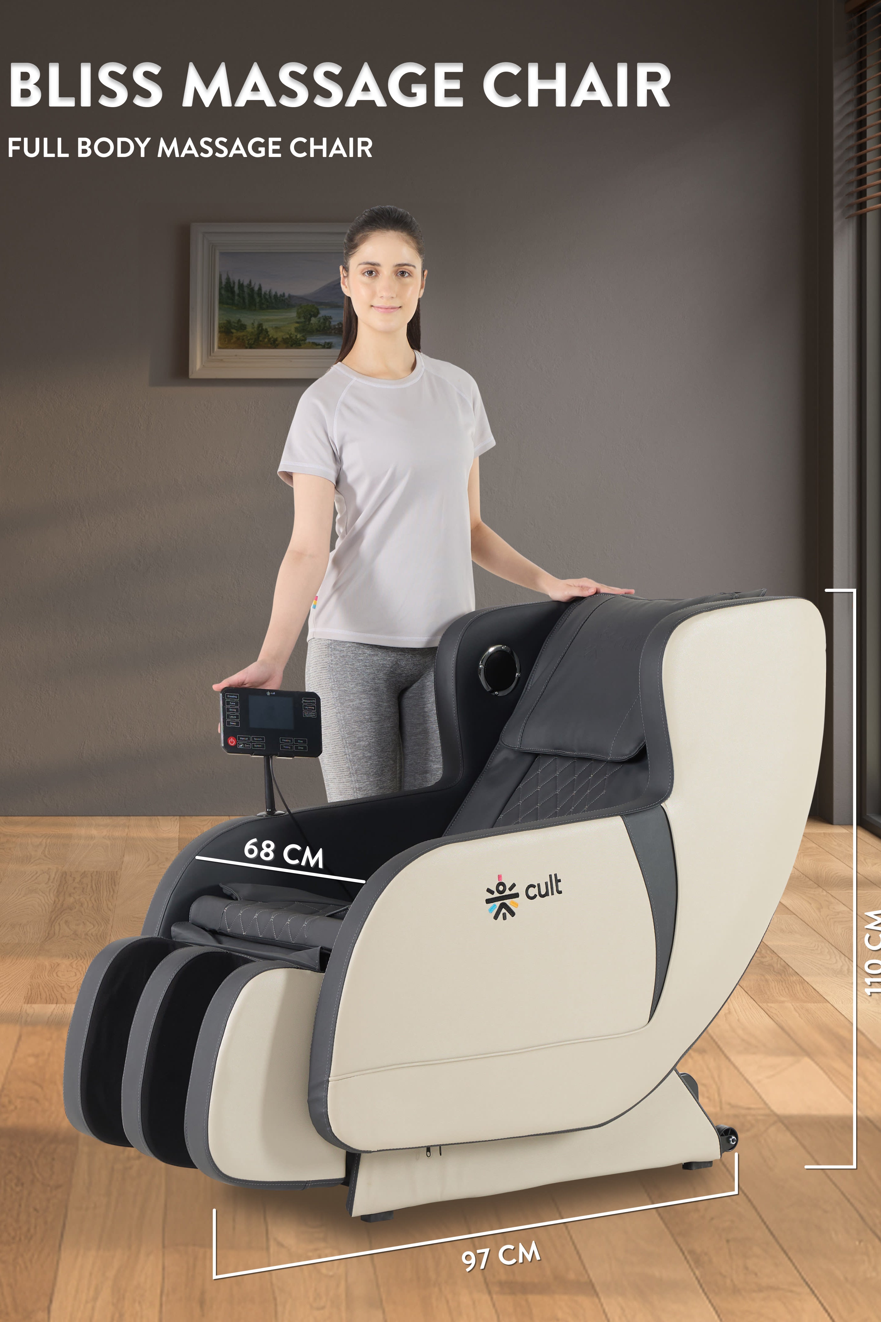 cult BlissGrey Massage Chair with Fixed Point Massage Technique and Bluetooth AI Voice Function for Full Body Massage At Home