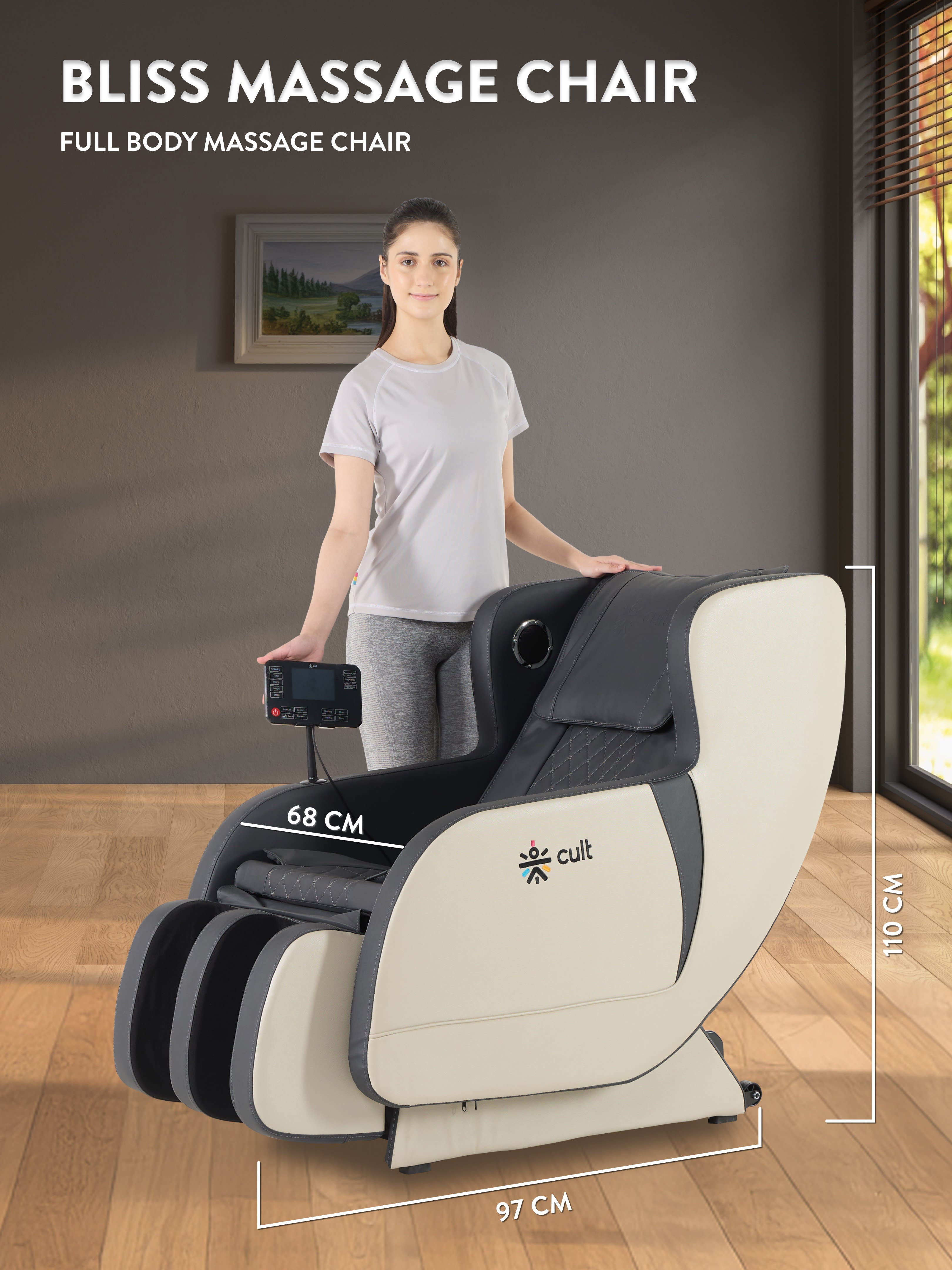 Cult BlissGrey Massage Chair with Fixed Point Massage Technique and Bluetooth AI Voice Function for Full Body Massage At Home