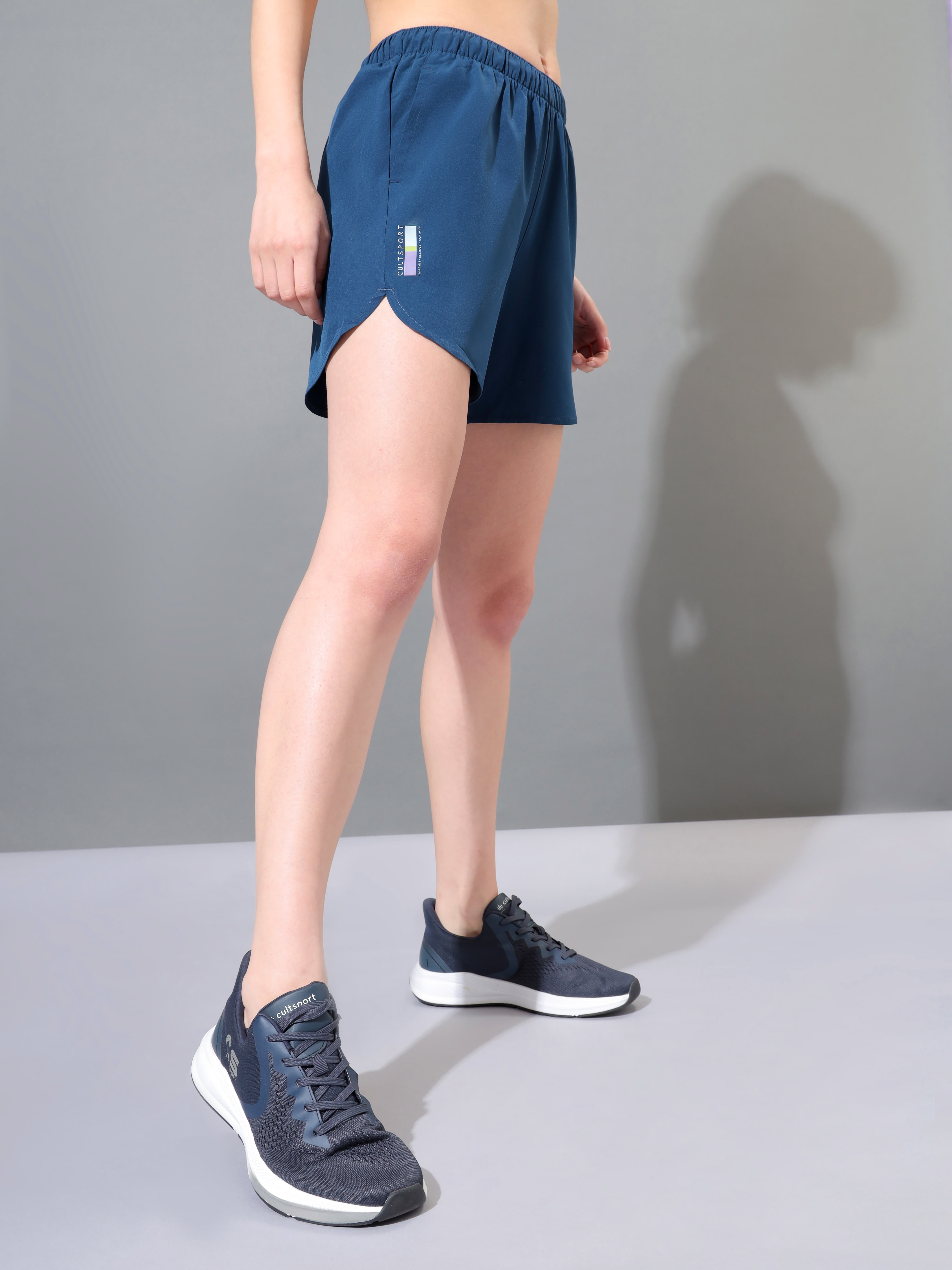 Solid Shorts with Curved Hem