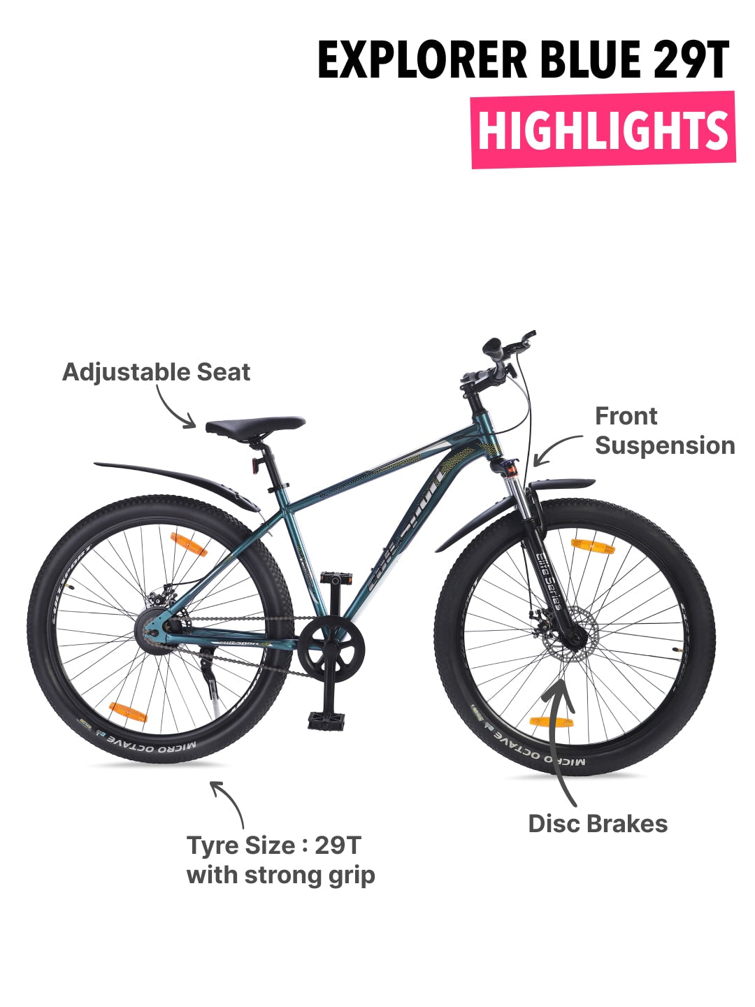 EXPLORER29TBLUE Alloy Single Speed 29 inch Mountain Cycle, Front Suspension, Double Wall Rim,