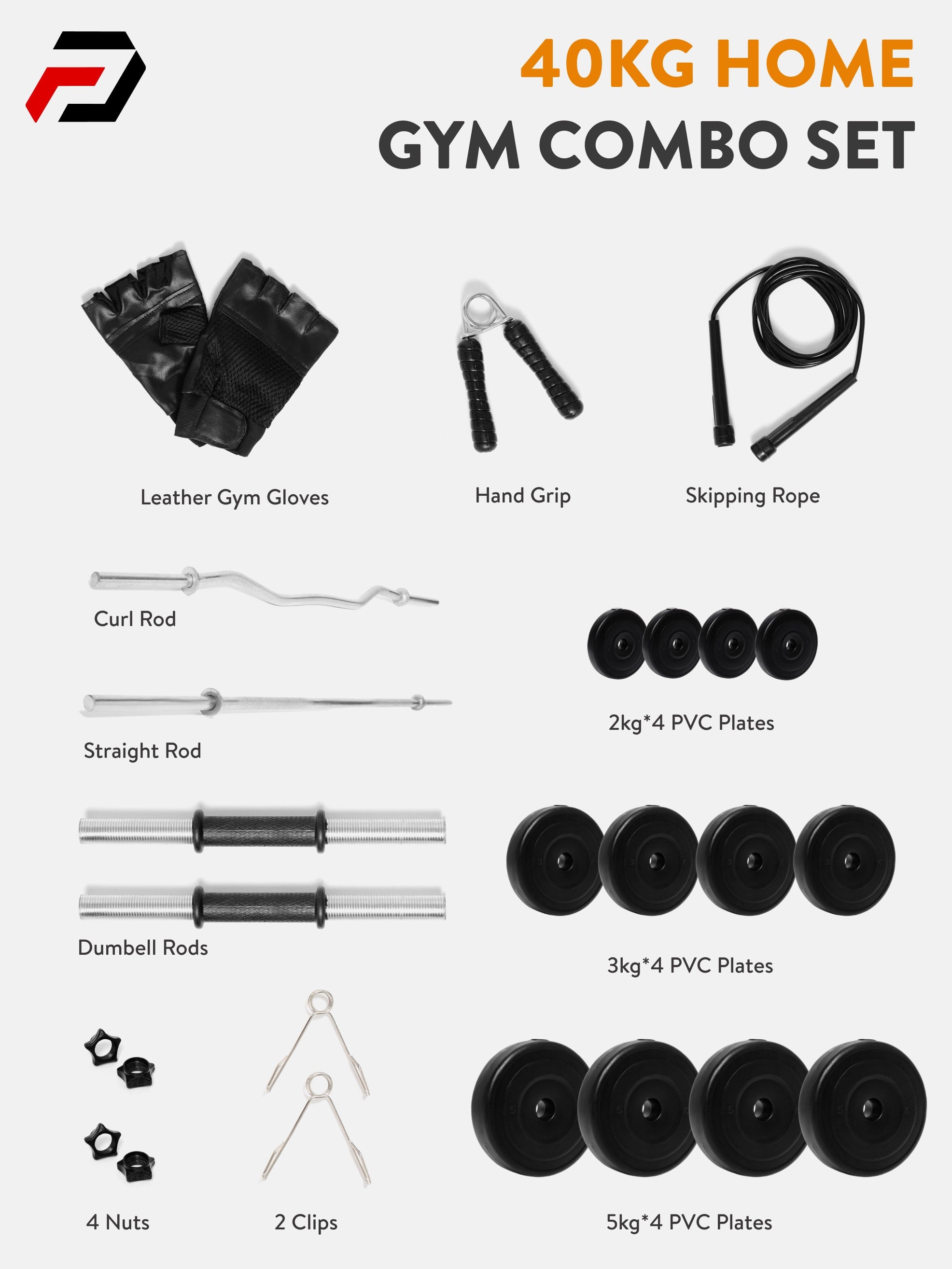 40 kg PVC Curl, Straight Rod Home Gym Combo