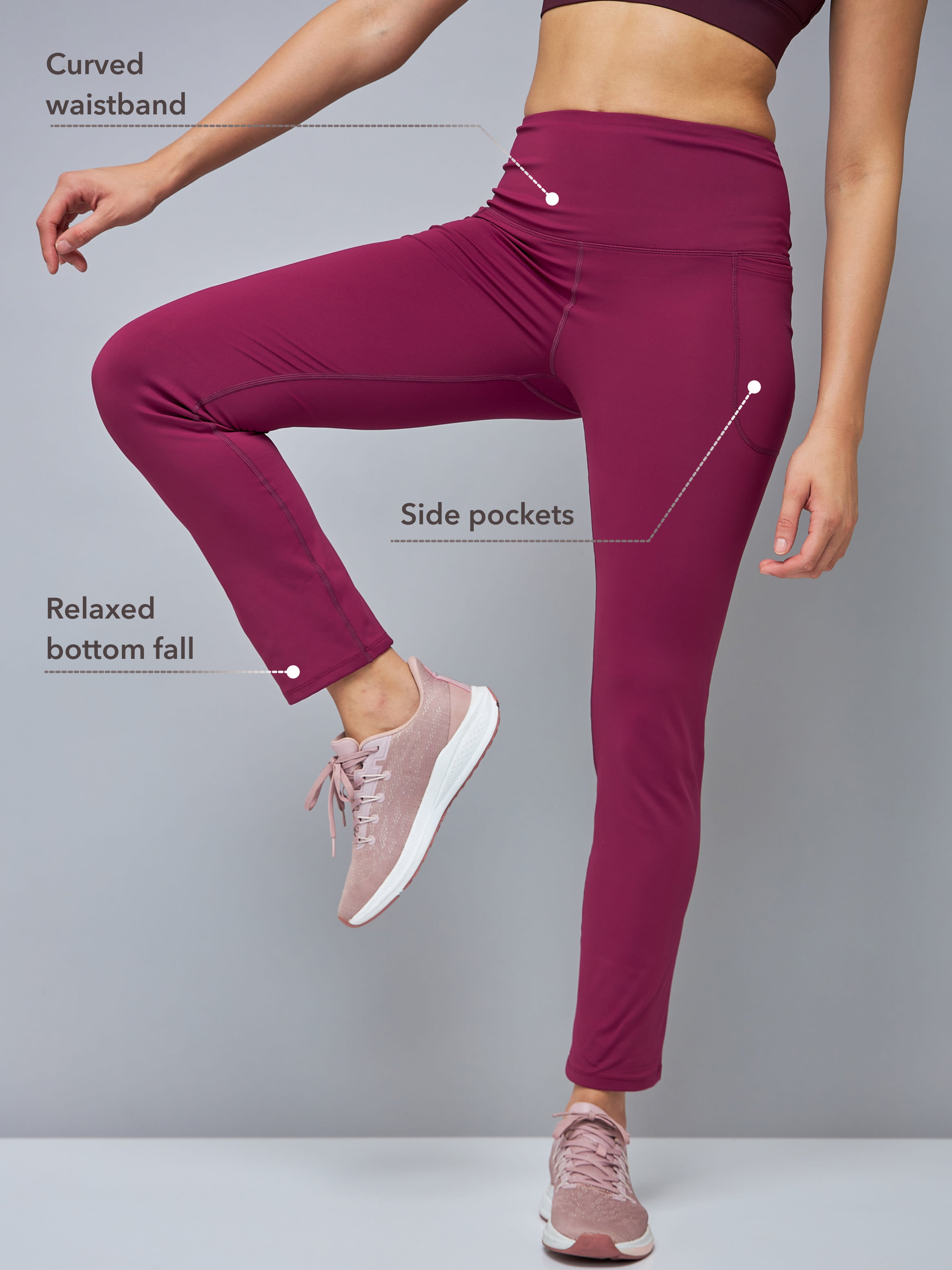 Wine Solid High Waist Straight Pants with Pockets for Women