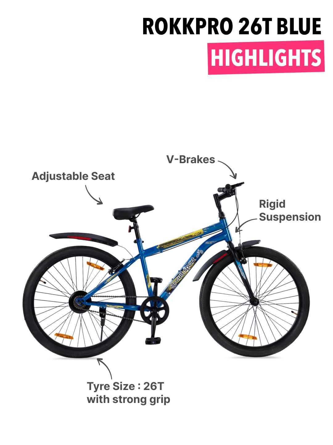 ROKKPRO26TBLUE Steel Single Speed 26 inch Mountain Cycle with Single Wall Rim and Rigid Fork