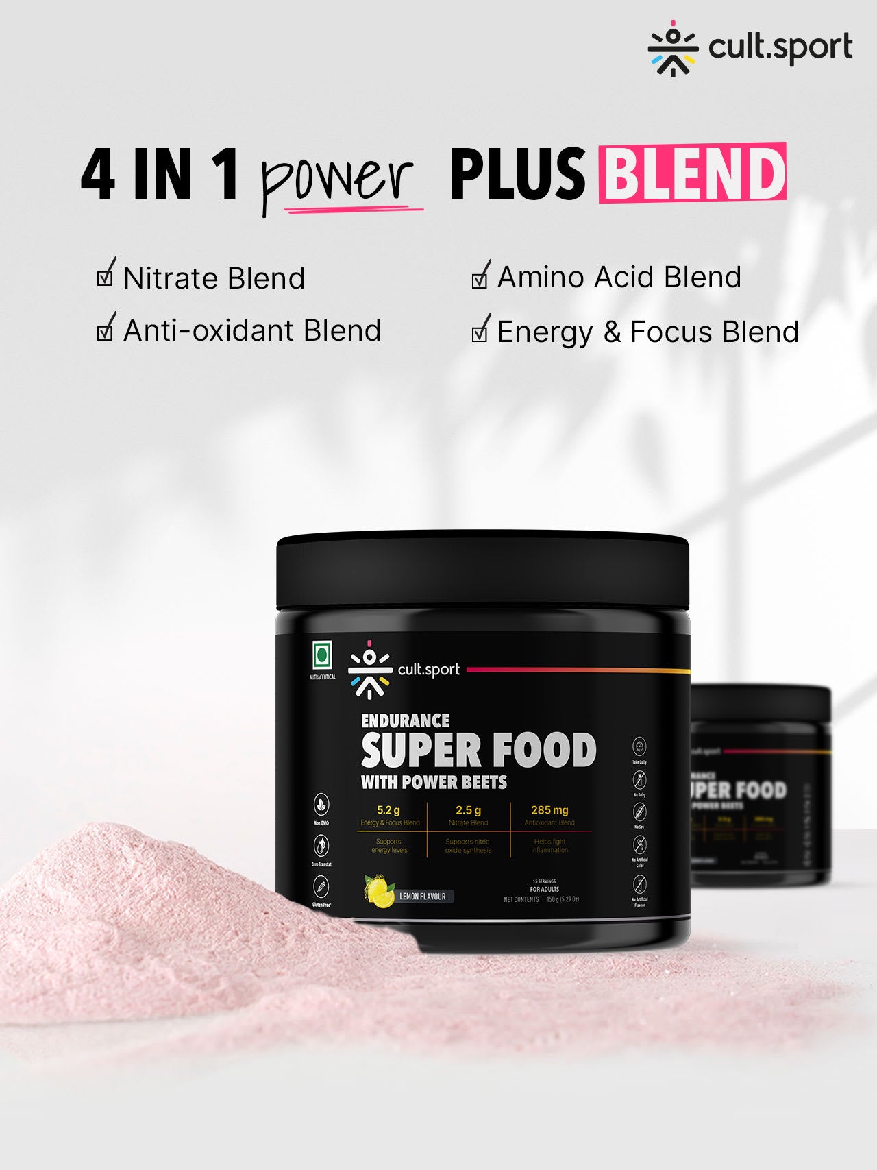Cultsport Endurance Superfood With Power Beets | Beetroot Extract | Antioxidants | Nitrate Blend | L-Carnitine, L -arginine, Dextrose, etc. | No Artificial Colour | No Artificial Flavour