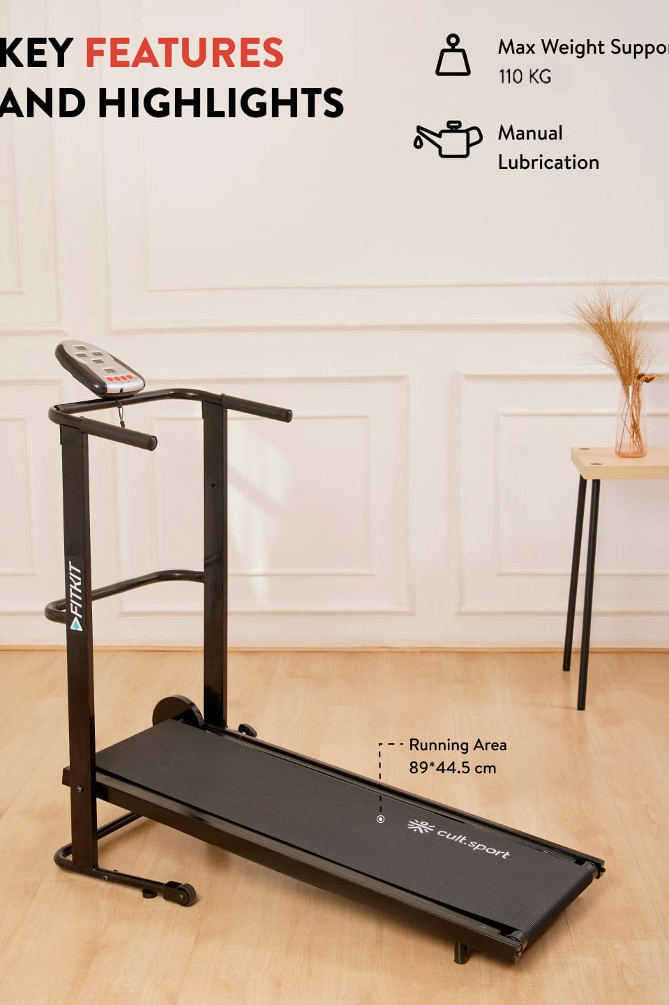 FK90 Manual Treadmill with LED Display | Max Weight-110kg (with 6 Months extended warranty)