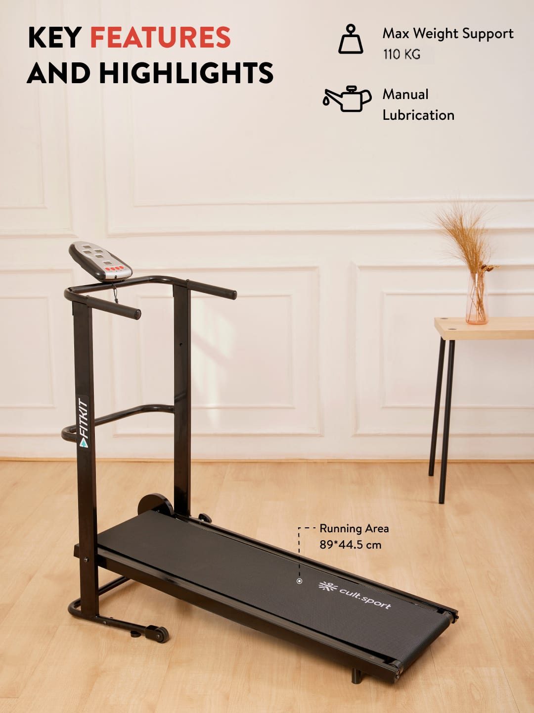 FK90 Manual Treadmill with LED Display | Max Weight-110kg (with 6 Months extended warranty)