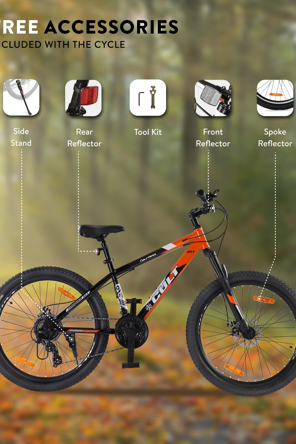 DAUNTLESS21S26TORANGEBLACK Steel 21 Speed Shimano Gear 26 inch Mountain Cycle, Dual Disc Brake, Front Suspension, Double Wall Rim