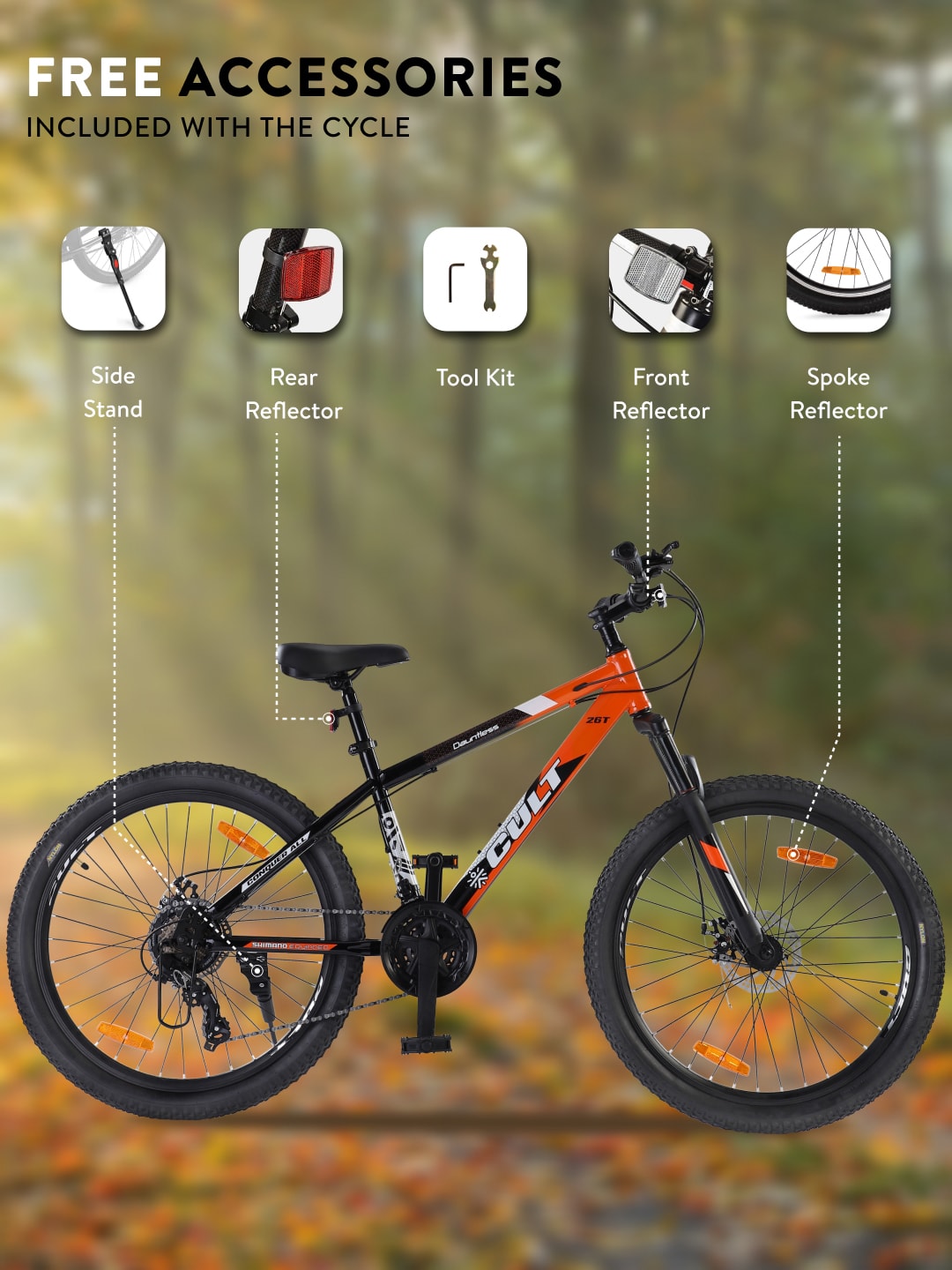 DAUNTLESS21S26TORANGEBLACK Steel 21 Speed Shimano Gear 26 inch Mountain Cycle, Dual Disc Brake, Front Suspension, Double Wall Rim