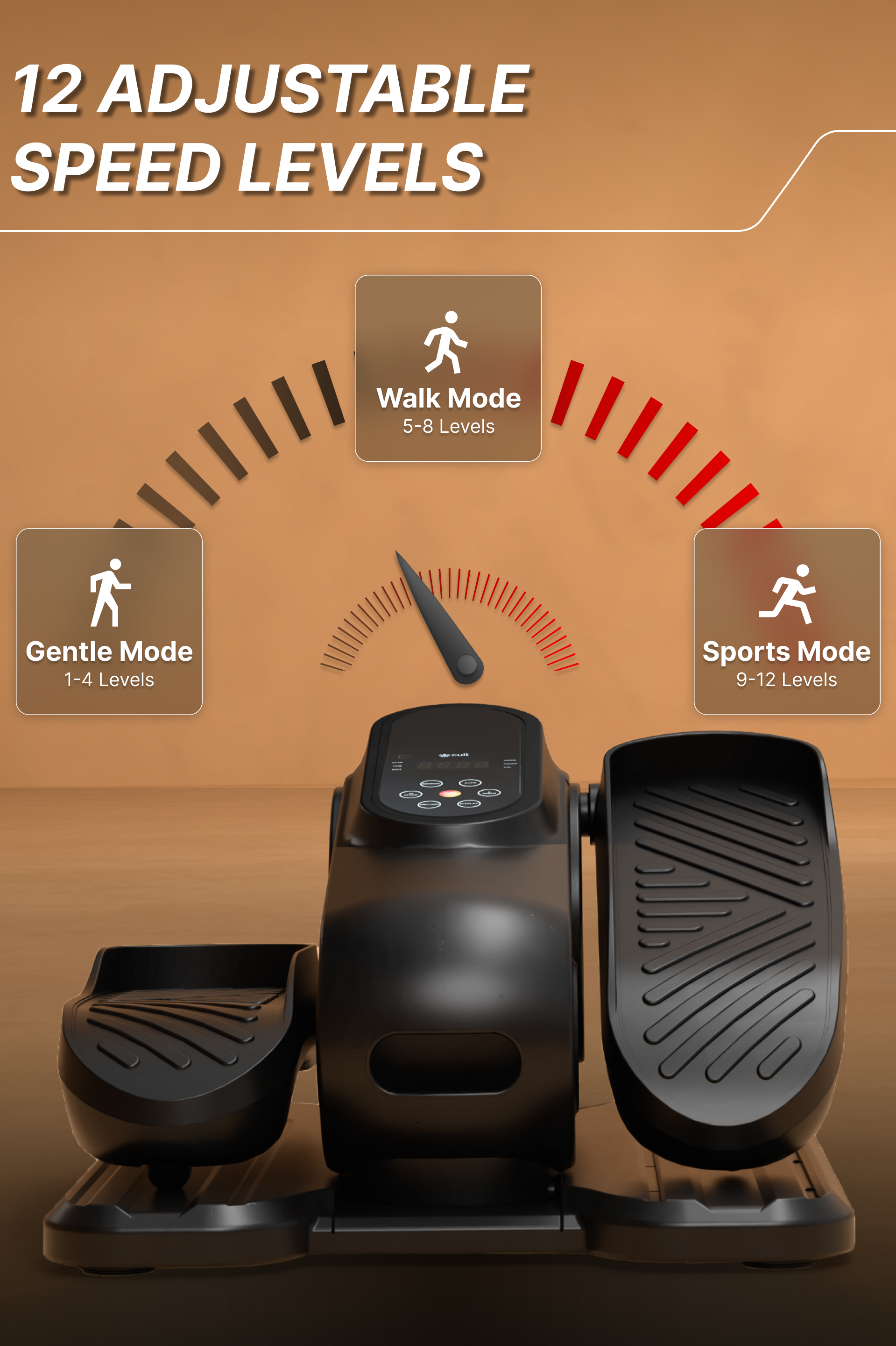 Cult Under Desk Mini Elliptical Exercise Machine | Brushless Motorised with Forward & Reverse Pedaling | 12 Adjustable Speeds with 3 workout Modes | Easy Home Workout | Suitable for Adult to Senior citizen | Joint Recovery & Improve strengthening