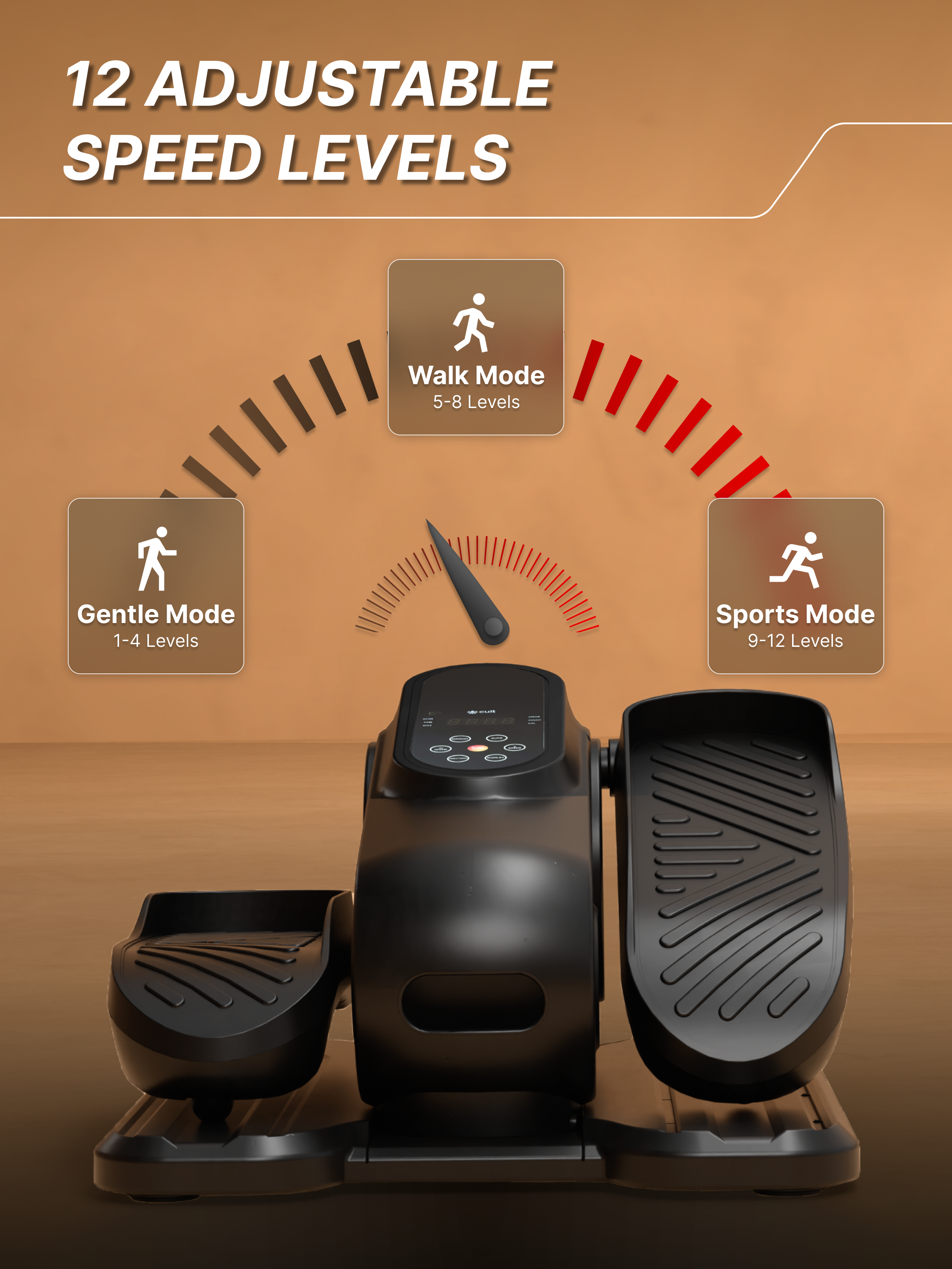 Cult Under Desk Mini Elliptical Exercise Machine | Brushless Motorised with Forward & Reverse Pedaling | 12 Adjustable Speeds with 3 workout Modes | Easy Home Workout | Suitable for Adult to Senior citizen | Joint Recovery & Improve strengthening