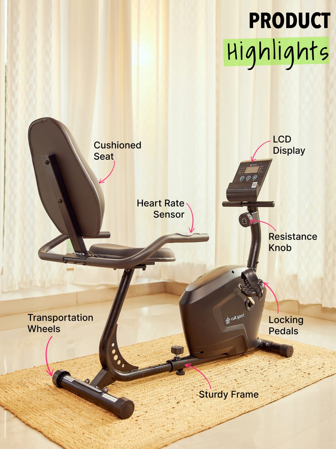 Smartbike Bali Max weight 110 kg with heart rate sensor and adjustable seat Exercise Bike Black (6 Months extended Warranty only on Cultsport.com)