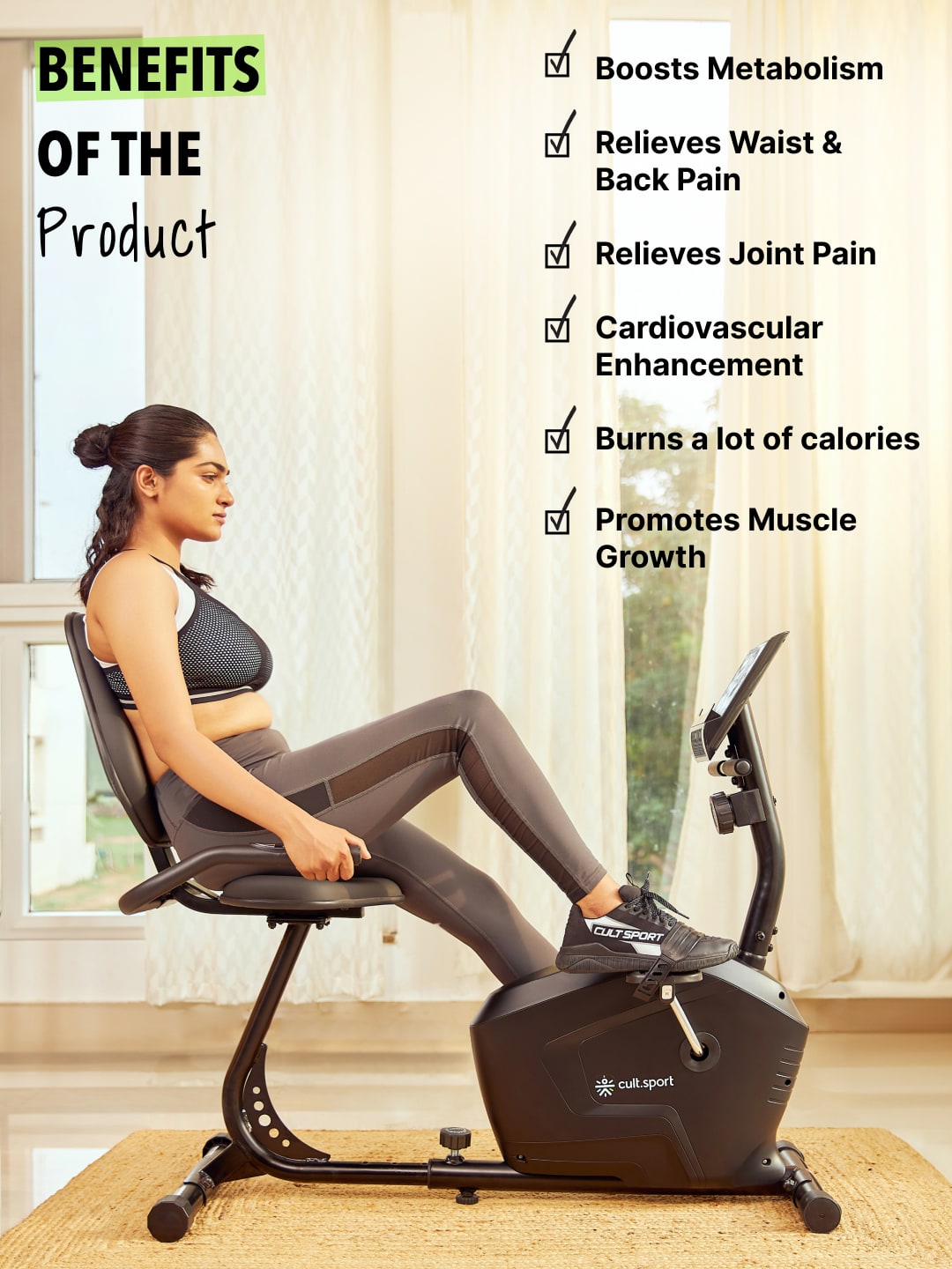 Smartbike Bali Max weight 110 kg with heart rate sensor and adjustable seat Exercise Bike Black (6 Months extended Warranty only on Cultsport.com)