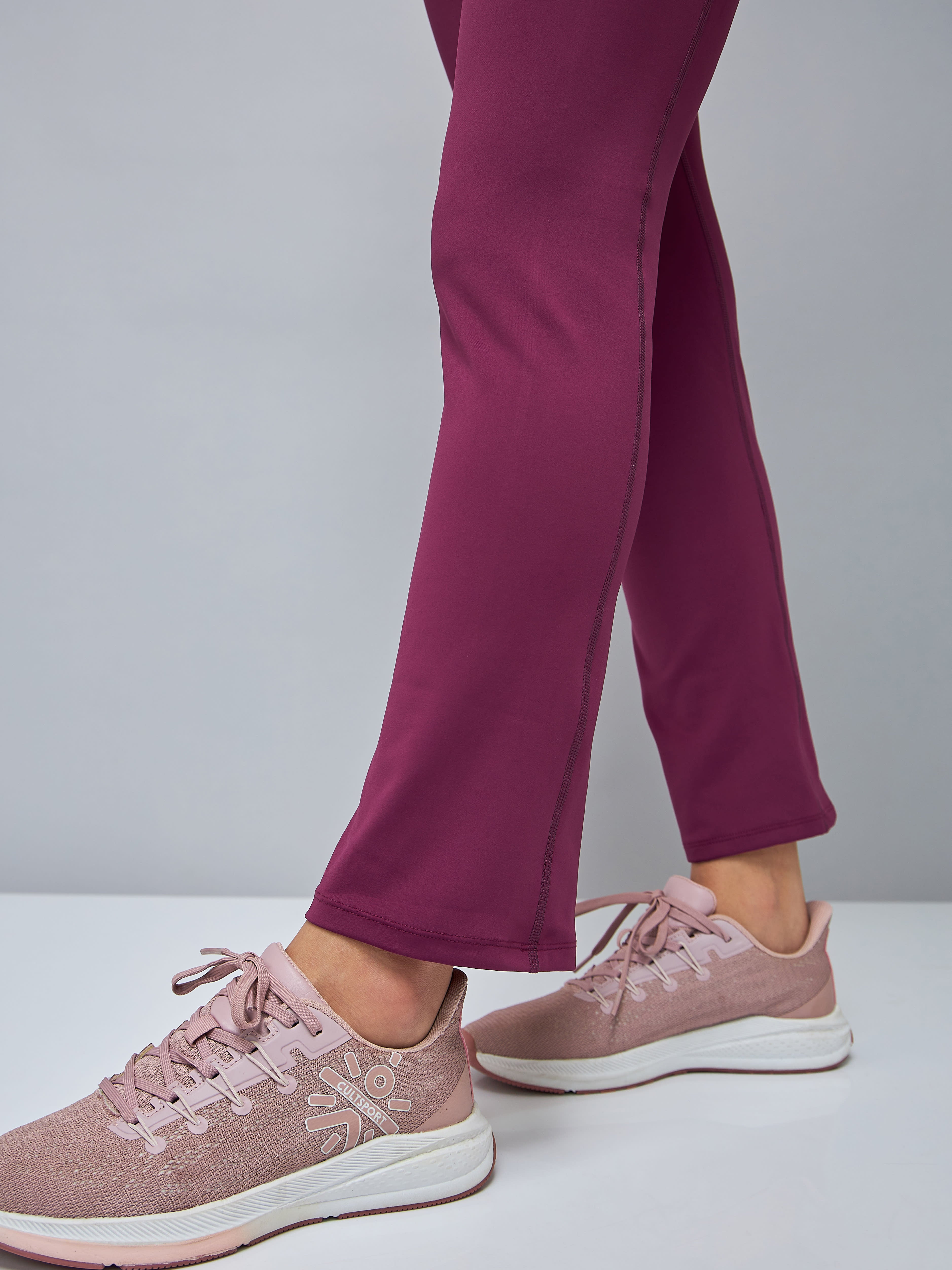 Wine Solid High Waist Straight Pants with Pockets for Women