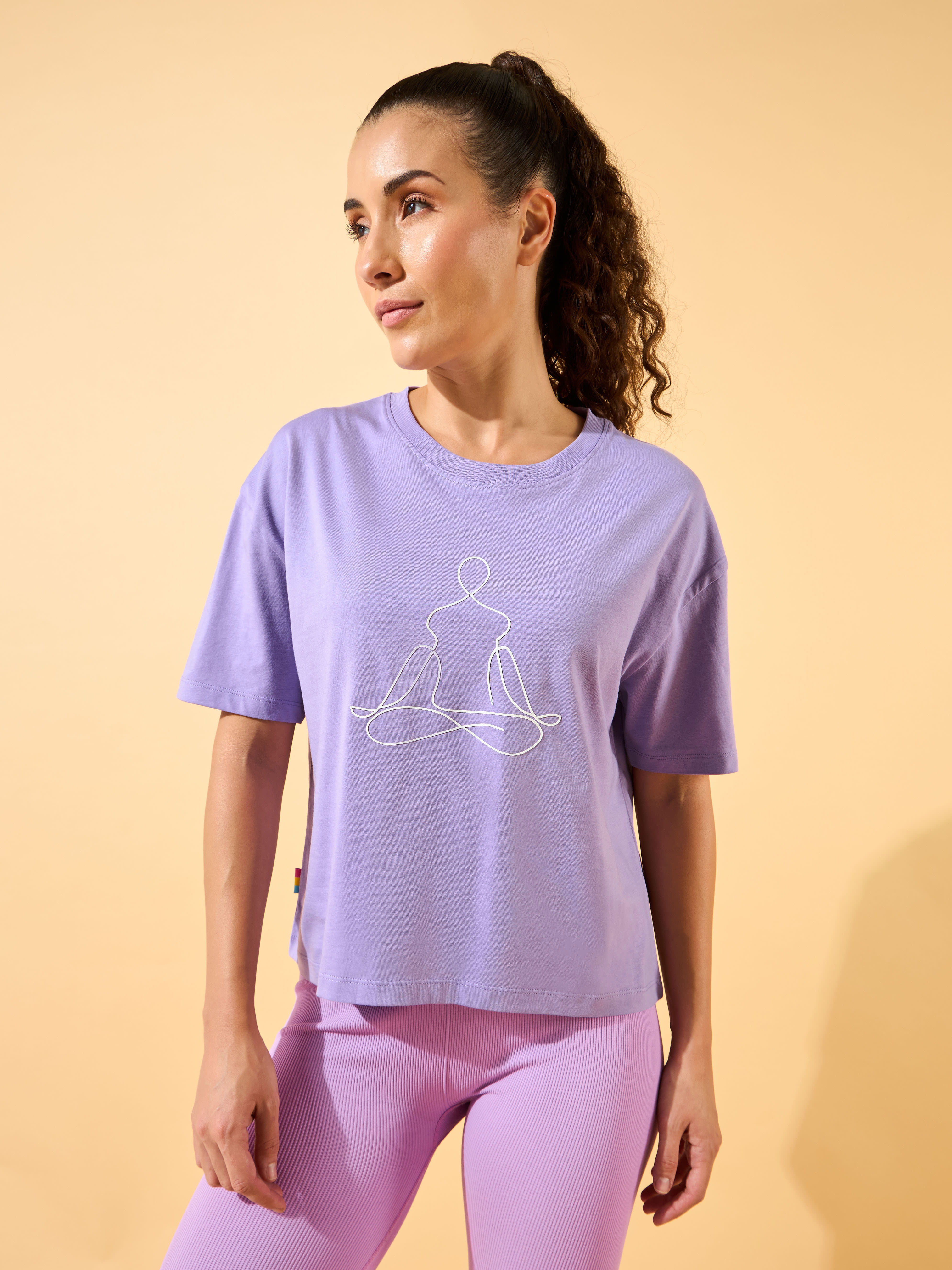 Yoga Caricature Print Cropped T-shirt