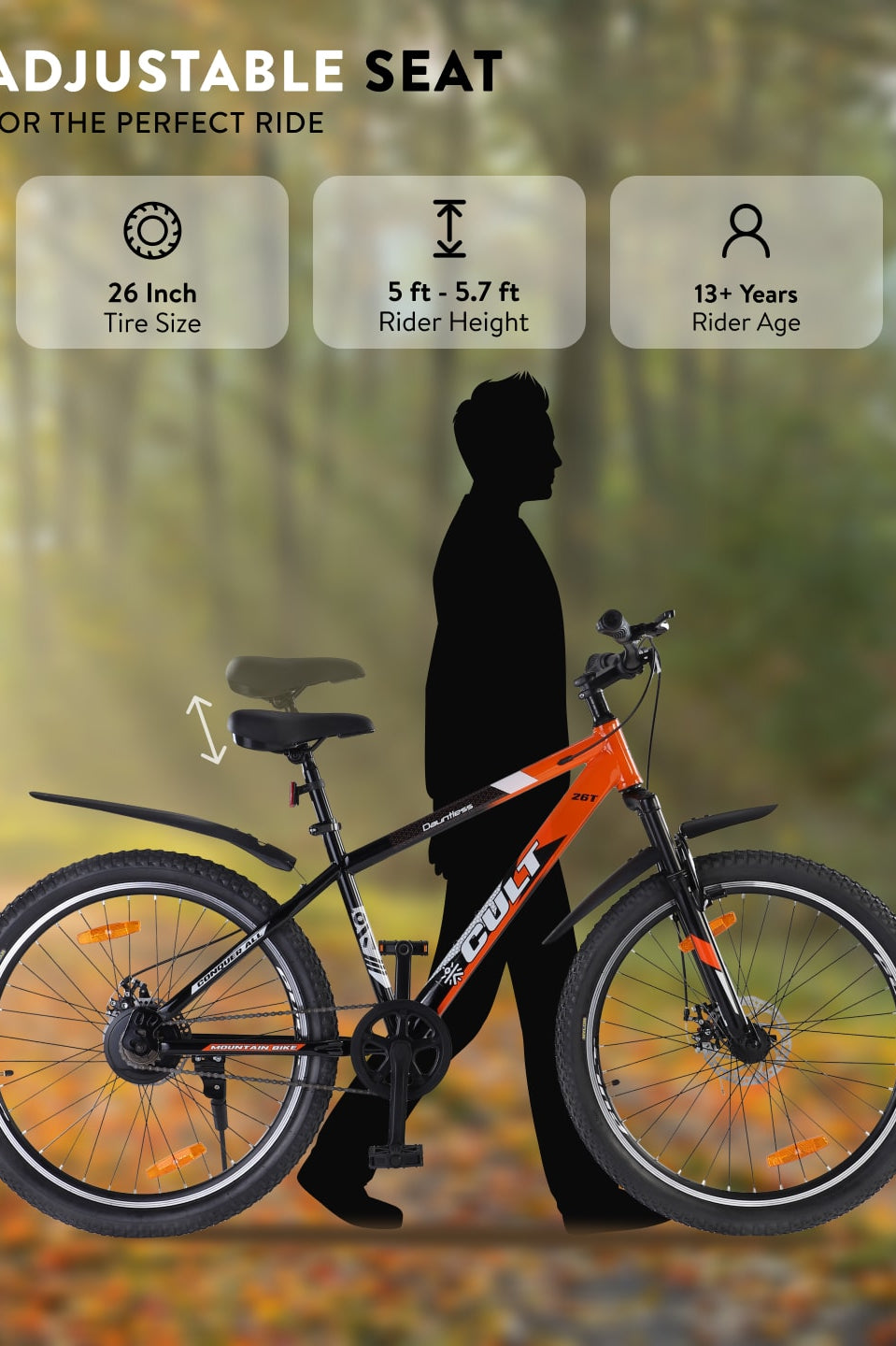 DAUNTLESS26TORANGEBLACK Steel Single Speed 26 inch Mountain Cycle, Dual Disc Brake, Front Suspension, Double Wall Rim