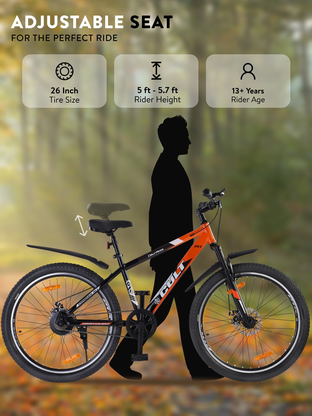 DAUNTLESS26TORANGEBLACK Steel Single Speed 26 inch Mountain Cycle, Dual Disc Brake, Front Suspension, Double Wall Rim