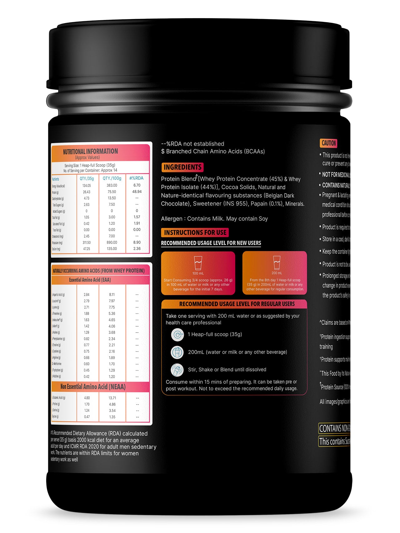 100% Whey Protein Premium Protein - 500g | Sugar free | Protein Powder for Men & Women for Muscle Support & Recovery | 25g Protein Per Serving | 2.5g BCAA, 3.9g Glutamic acid | Belgium Dark Chocolate