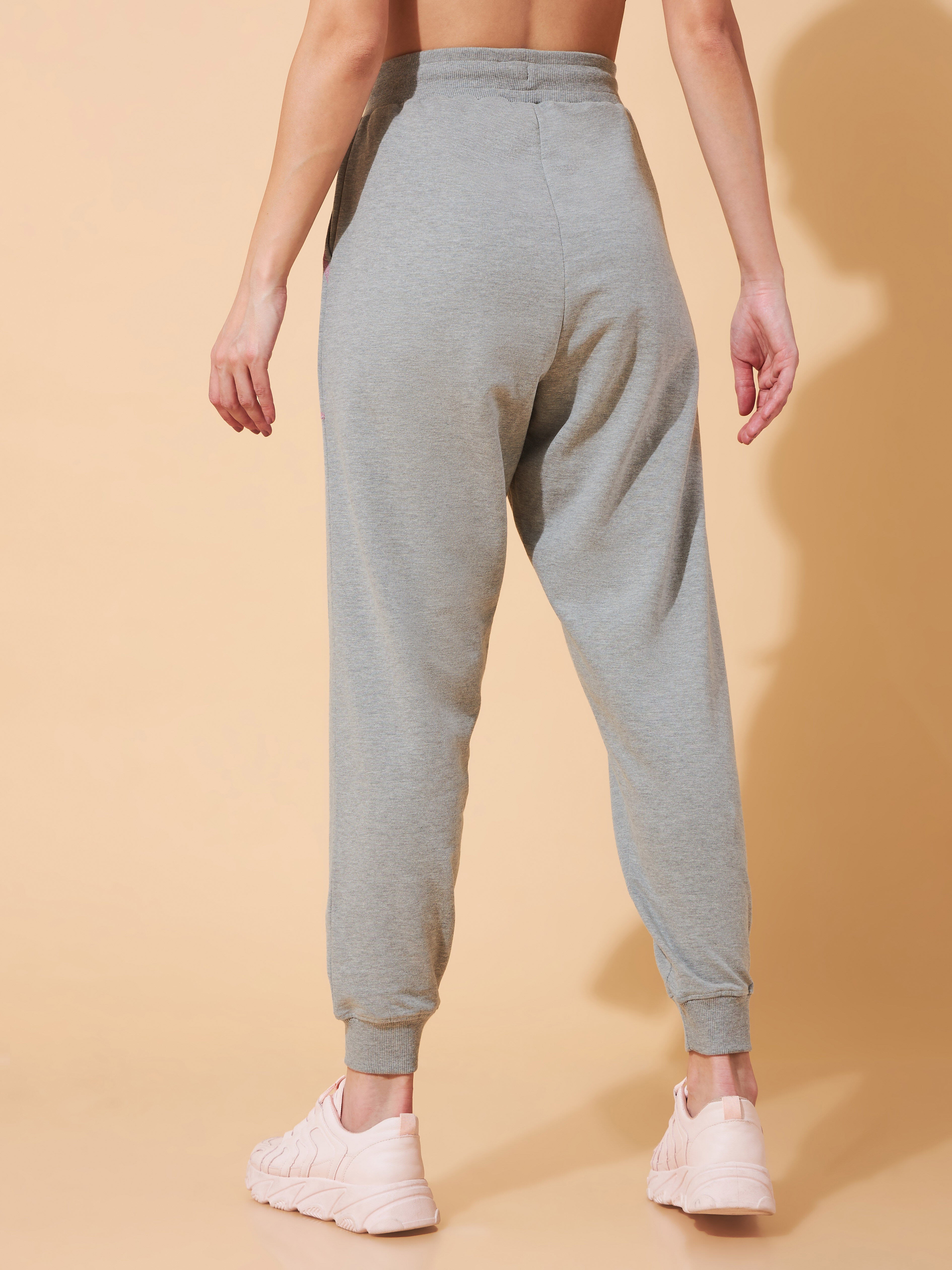 Women Grey Pop-up Thread Leisure Joggers