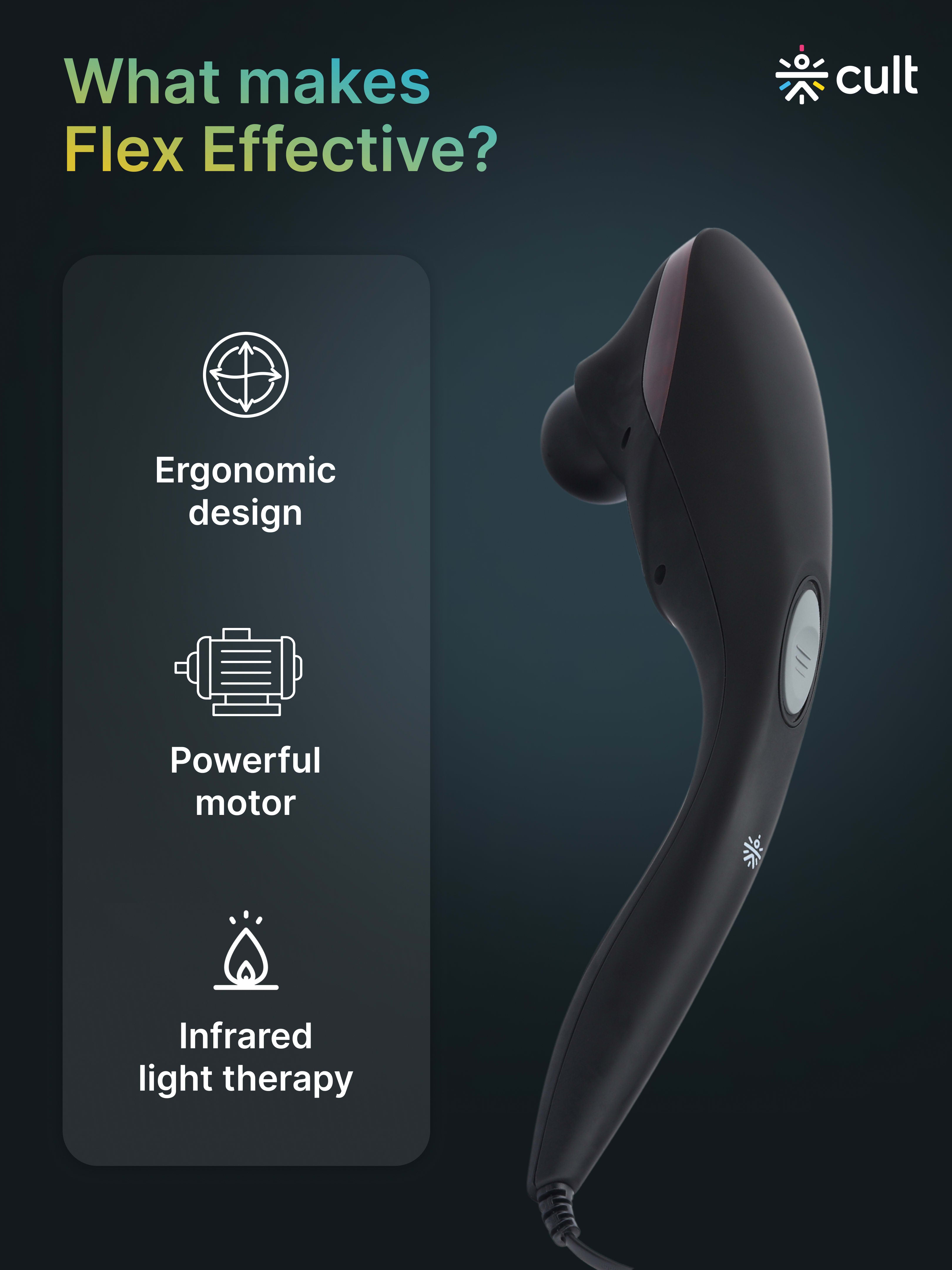 Cult Flex Corded Electric Handheld Full Body Massager with 4 Interchangeable Heads and Adjustable Speed Settings for Pain Relief and Relaxation