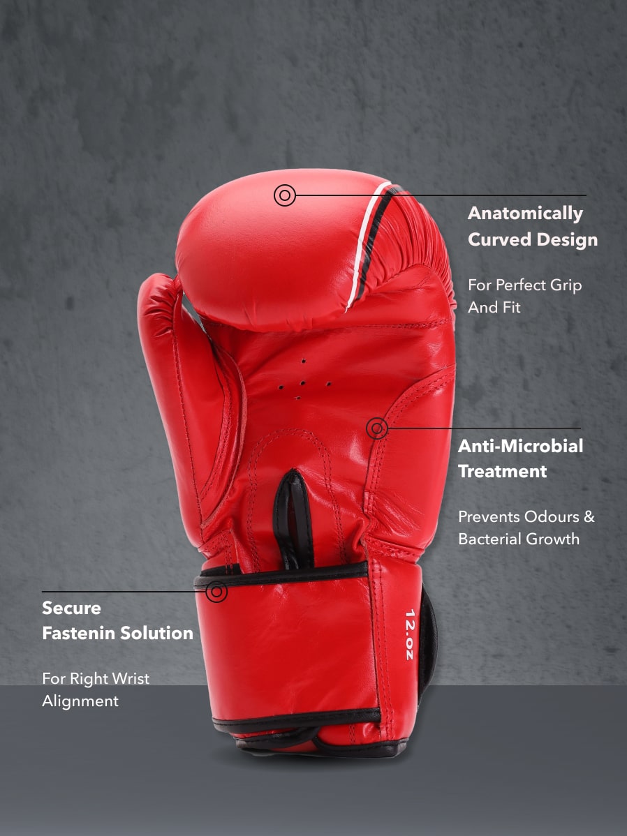 cult Premium Leather Boxing Gloves for Men & Women Foam Padding Punching Bag Gloves for Boxing, Training, Kickboxing, Muay Thai, MMA Boxing Gloves Red