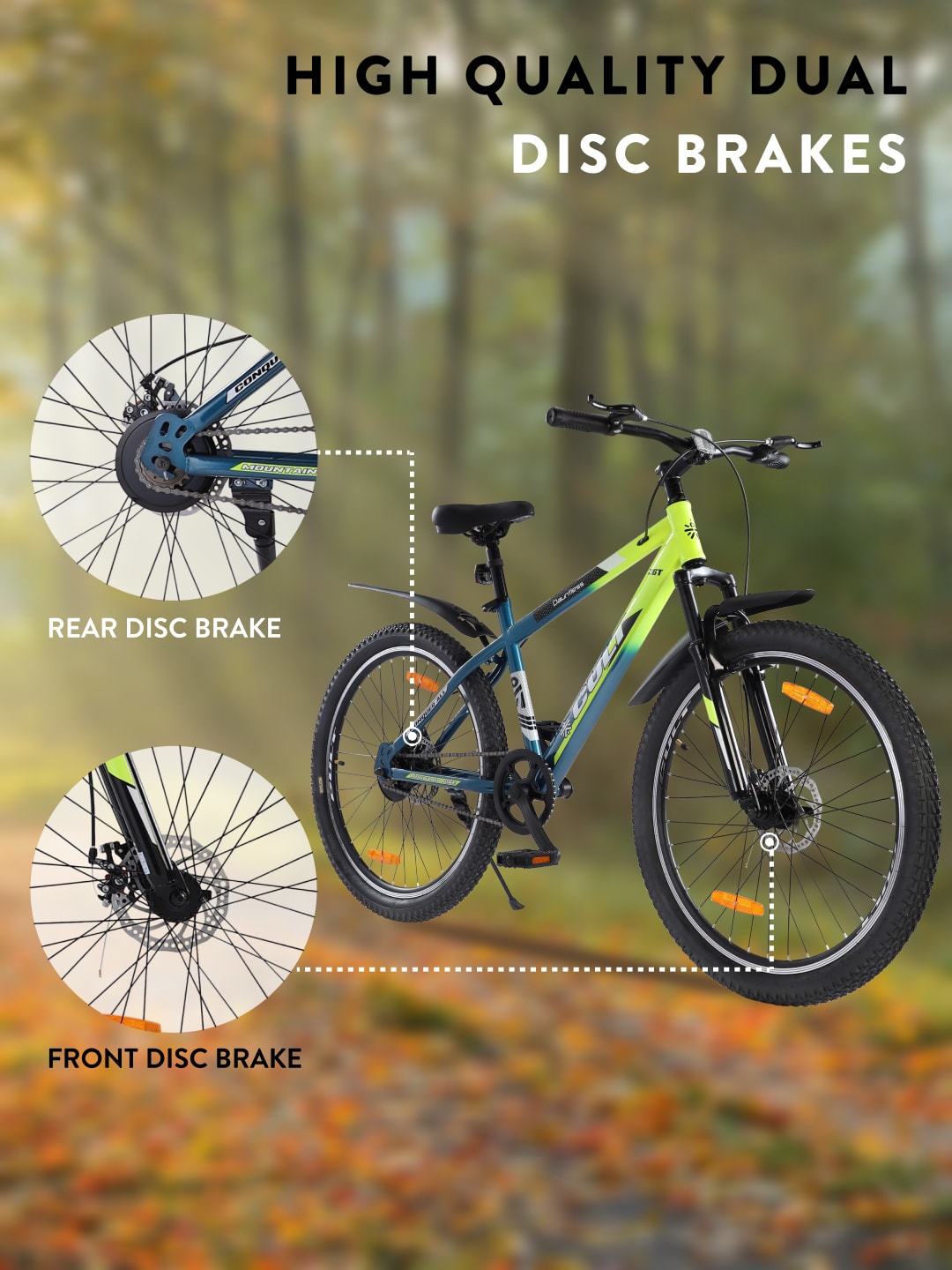 DAUNTLESS26TGREENBLUE Steel Single Speed 26 inch Mountain Cycle, Dual Disc Brake, Front Suspension, Double Wall Rim