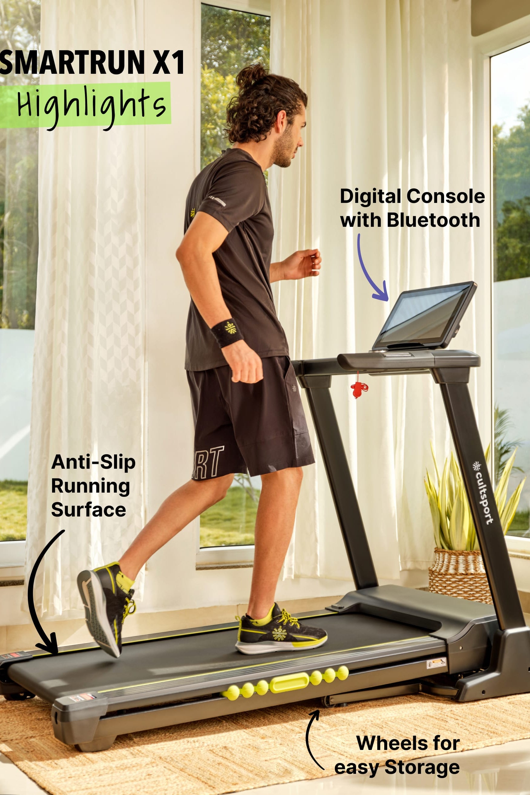 SmartRUN X1, Touch screen LCD interactive screen treadmill, 2HP Motor, Foldable, Compact, Bluetooth enabled, Home workouts (with 6 months extended warranty)