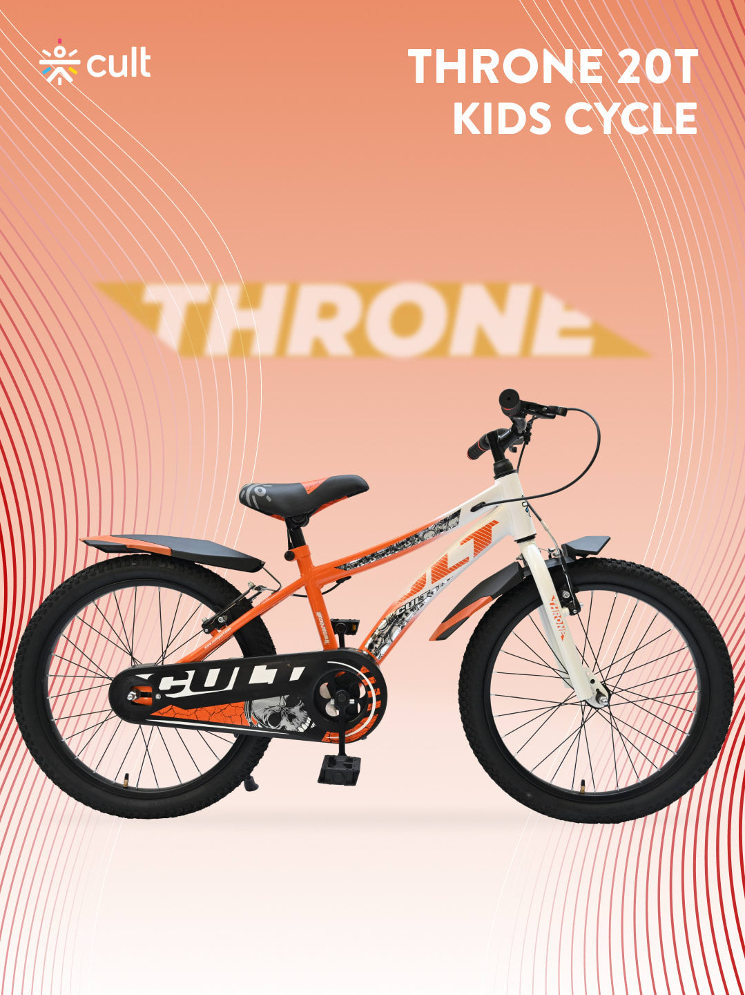 Throne 20T Steel Kids Bike with Rigid Fork, Single Wall Rim, V brakes and Chain Guard Orange White