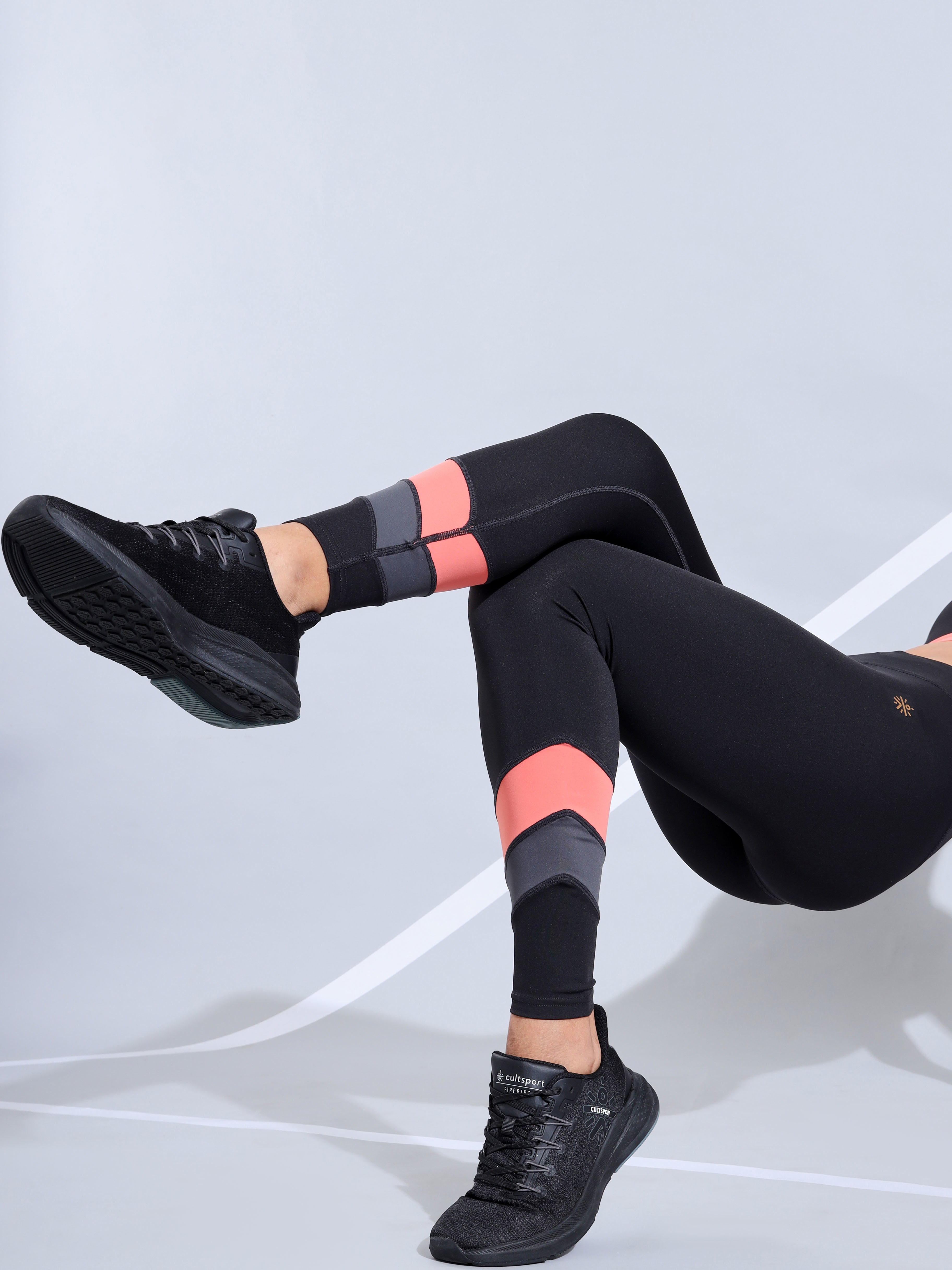 Black Absolute Fit Tights with Dual Contrast Panels and Back Pocket