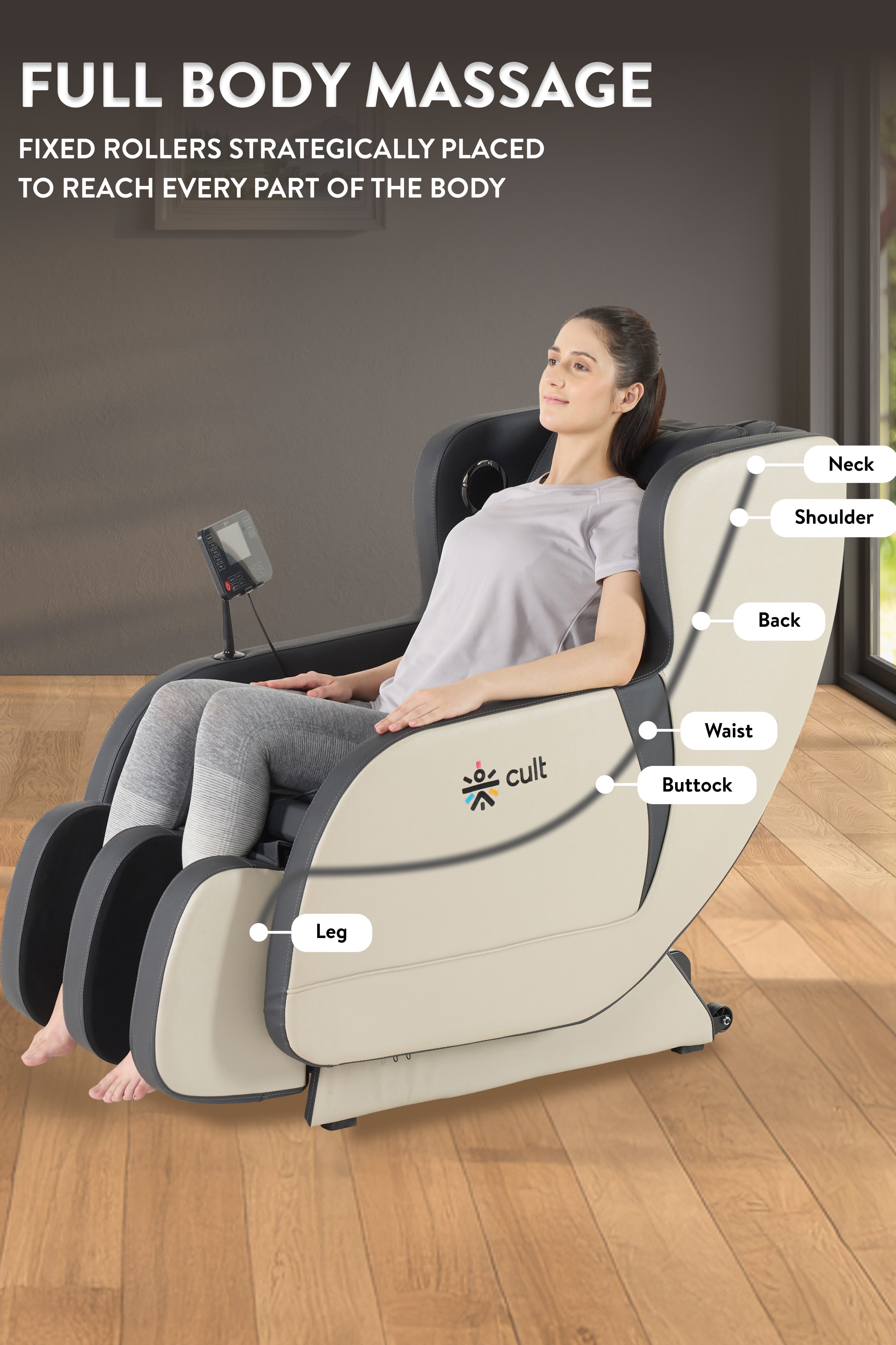 cult BlissGrey Massage Chair with Fixed Point Massage Technique and Bluetooth AI Voice Function for Full Body Massage At Home