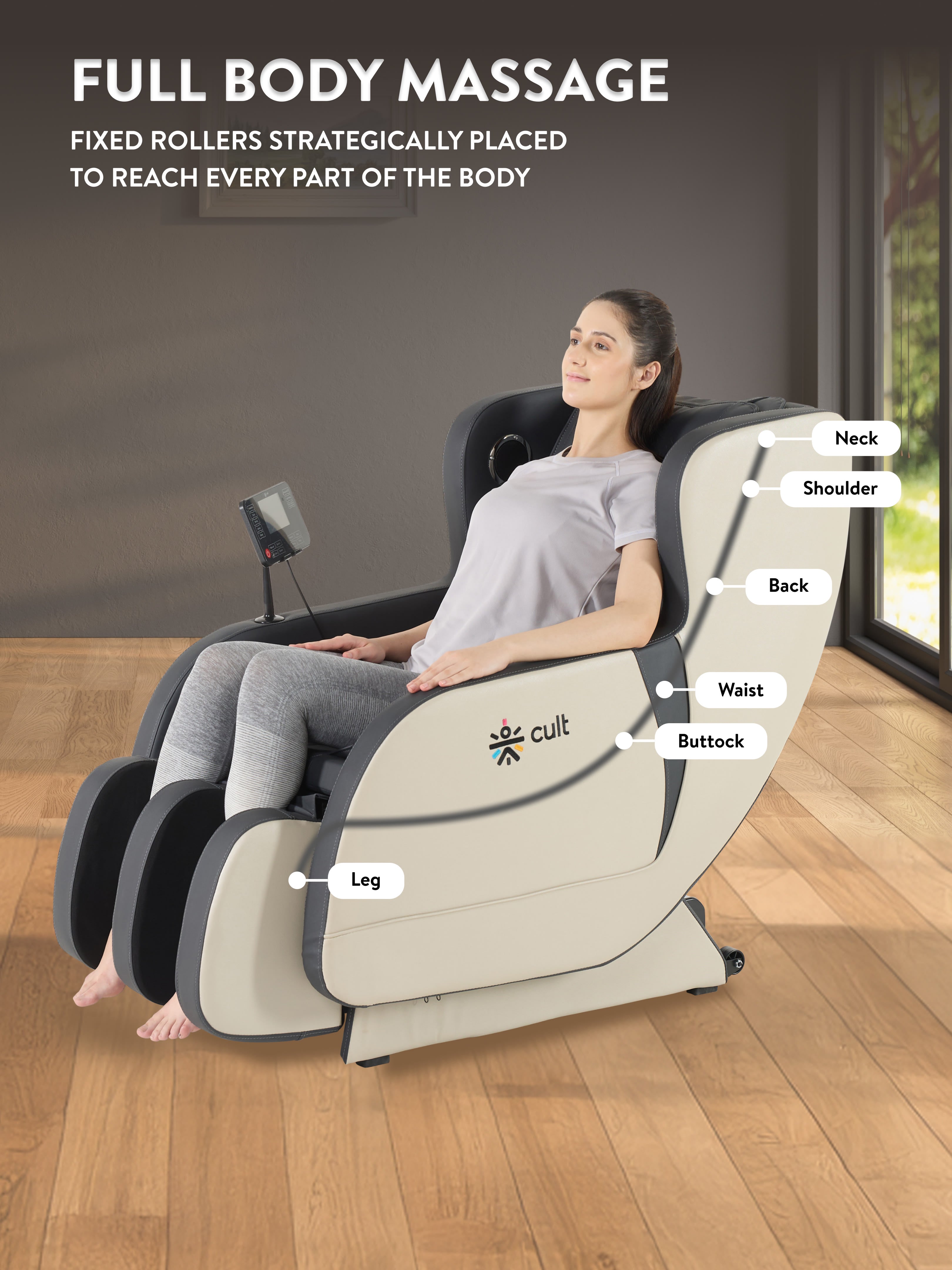Cult BlissGrey Massage Chair with Fixed Point Massage Technique and Bluetooth AI Voice Function for Full Body Massage At Home