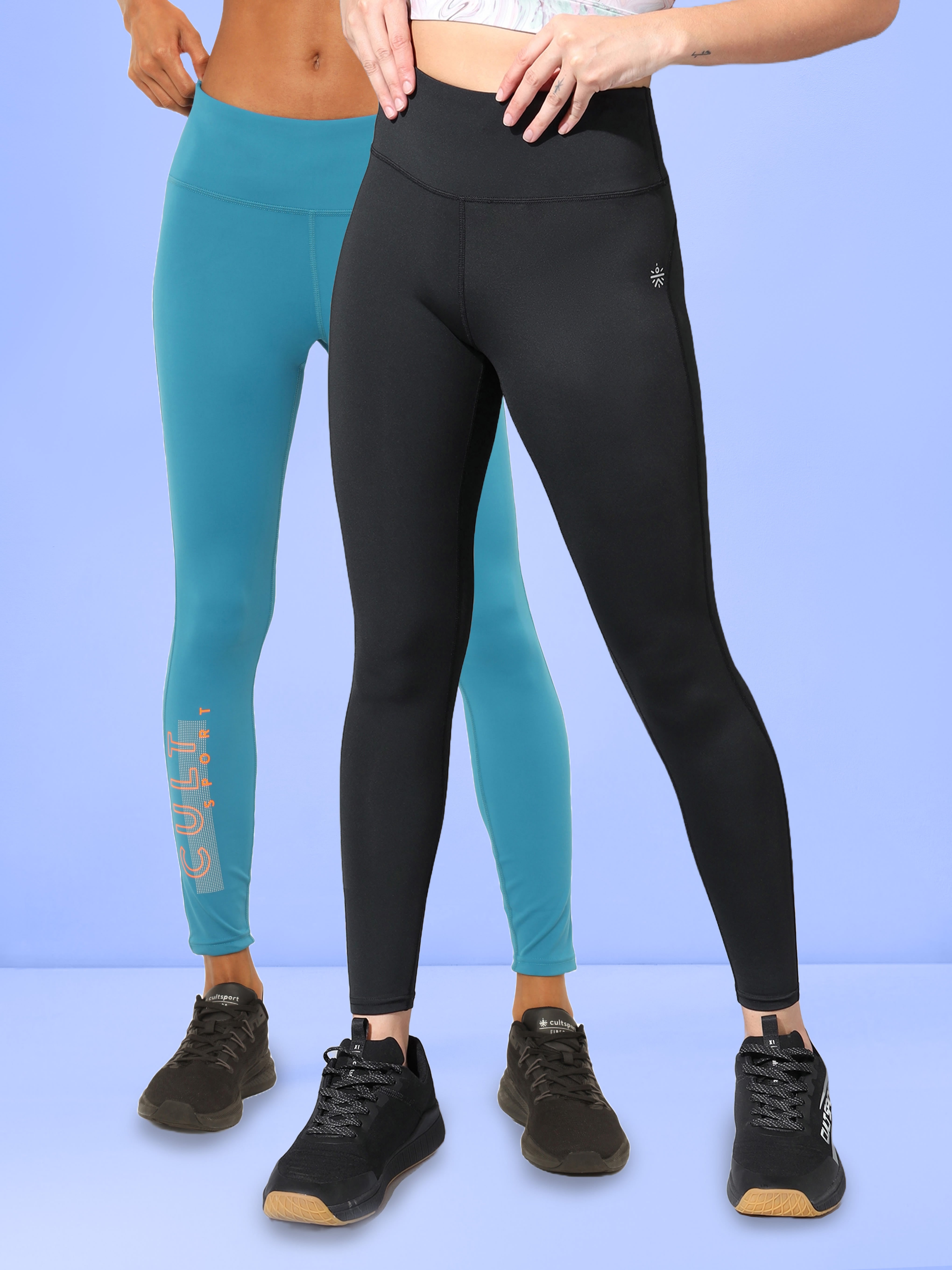 Blue & Black Pack of 2 High Waist Compression Tights