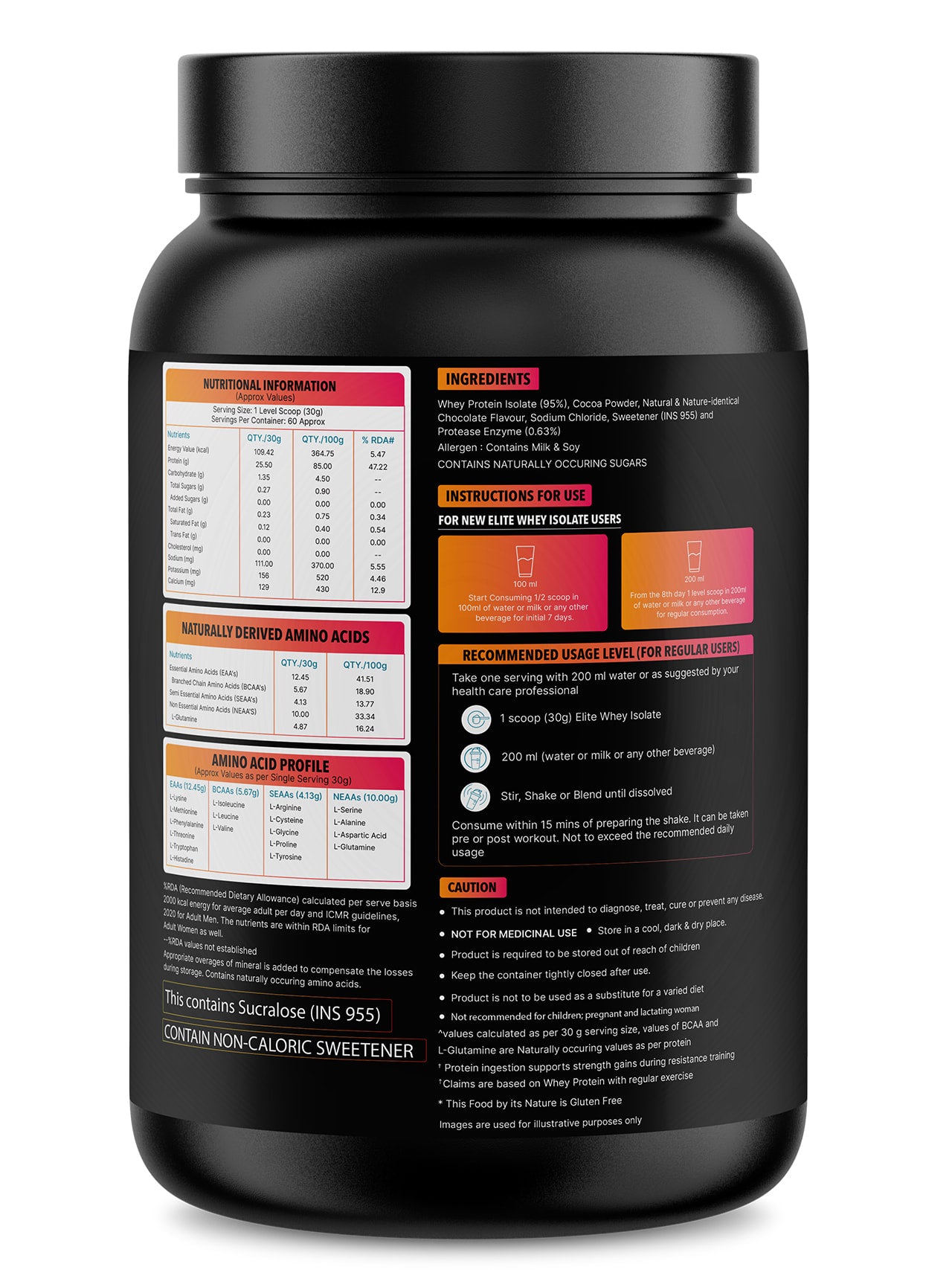 Elite Whey Isolate Advanced Whey Protein - 1.81Kg | Protein Powder for Men & Women for Muscle Building & Recovery | 25g Protein Per Serving | 5g BCAA | 4.2g L - glutamine | Sugar free | Dutch Dark Chocolate