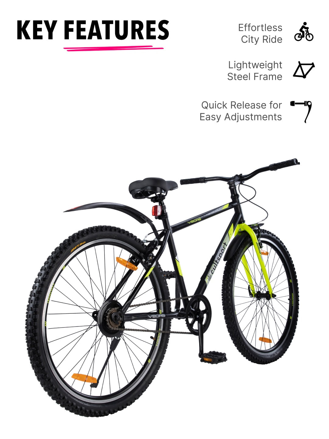 Vegas Black Steel Single Speed Cycle 27.5 inch City Bike with Double Wall Rim and Rigid Fork