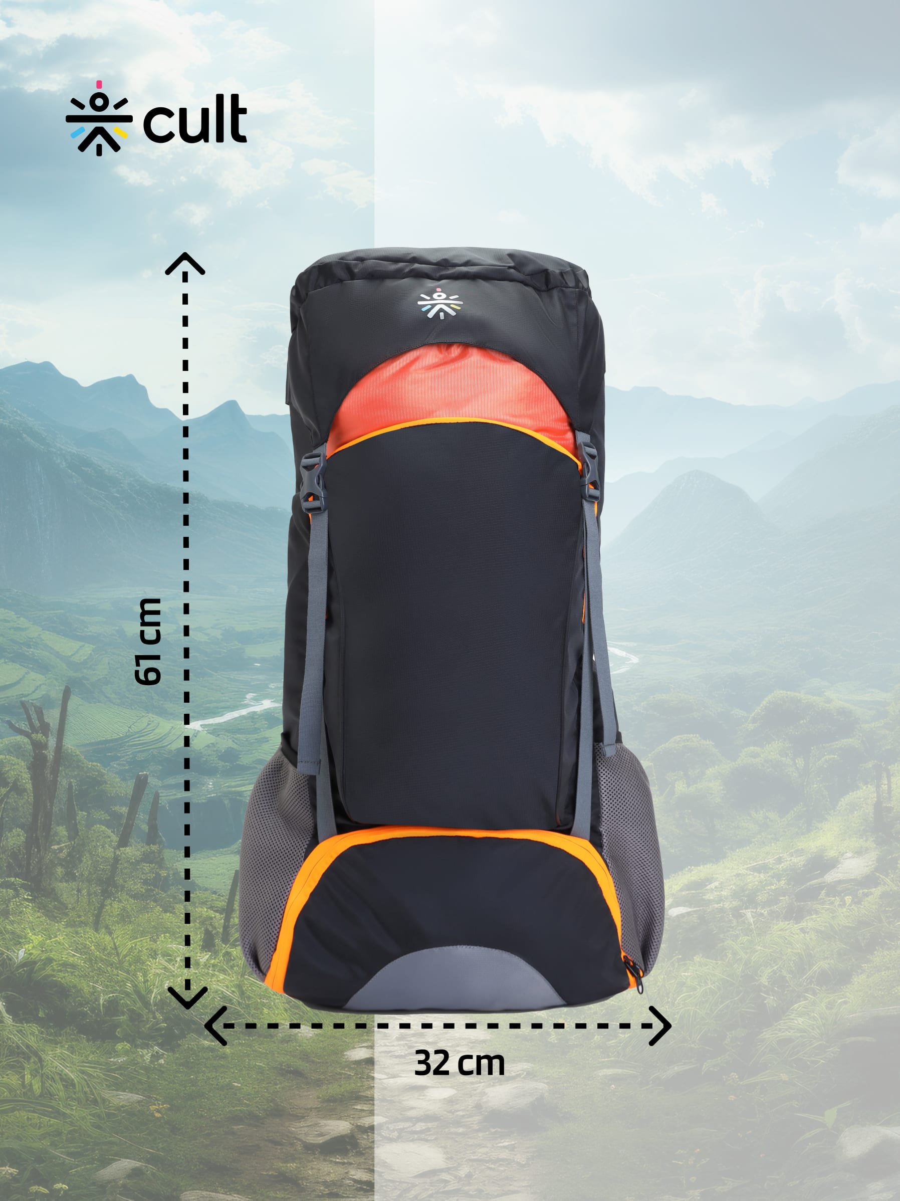 Travel Rucksack 55 L Black Orange