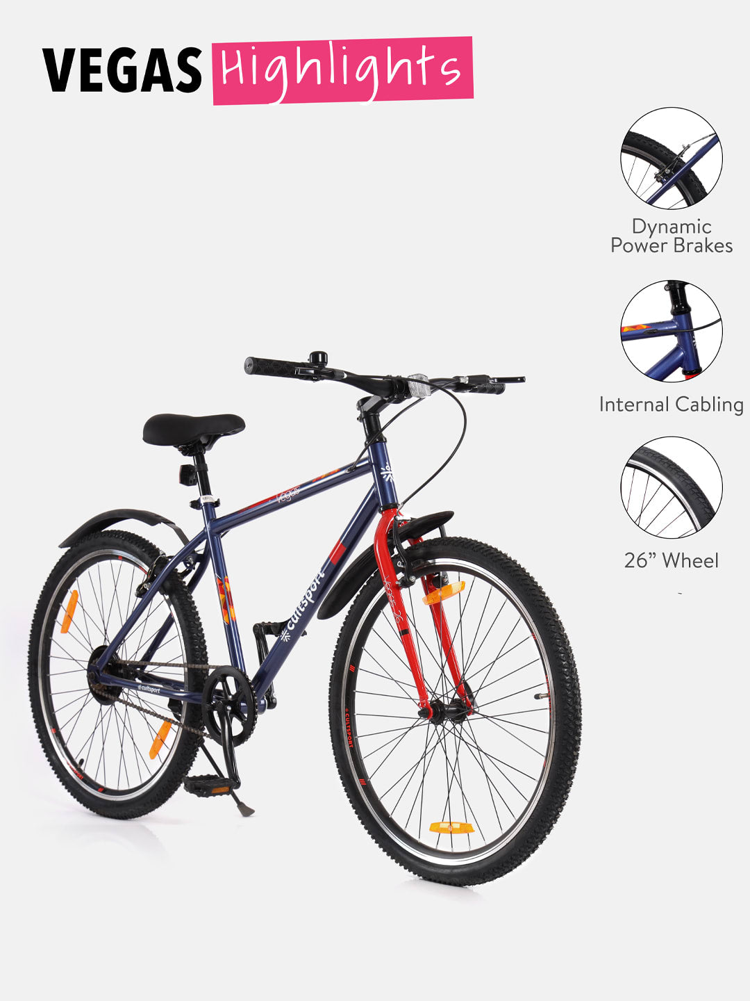 Vegas Blue Steel Single Speed Cycle 26 inch City Bike Double Wall Rim Free Trainer Sessions, Cycling Event