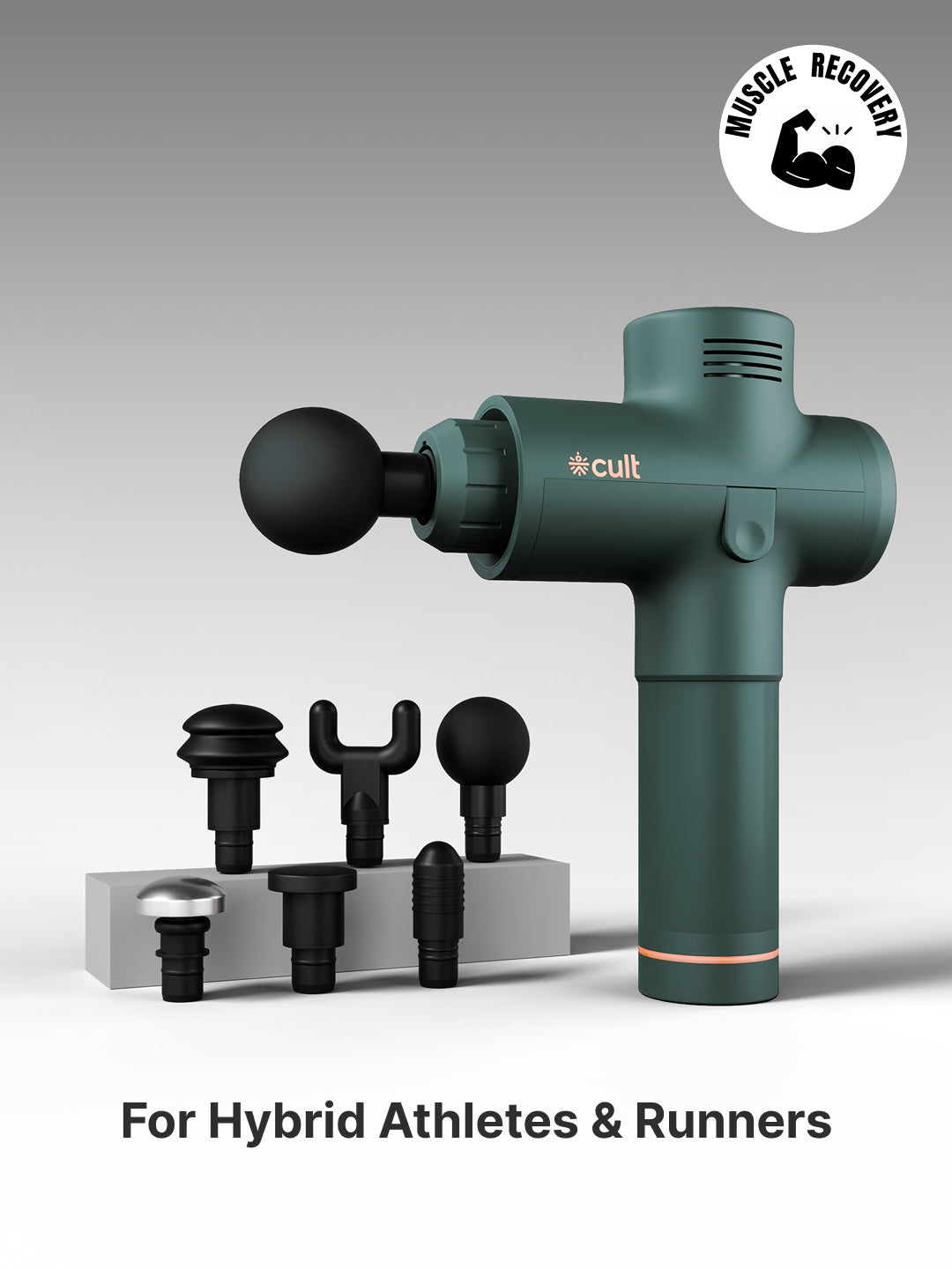 Cult TORQ X Massage Gun for Deep Tissue Muscle Recovery | BLDC Motor, 10mm Amplitude, 6 Speed Levels, 6 Massage Heads, 6-Hour Battery | Pain Relief Massager for Hybrid Athletes, Runners & Fitness Enthusiasts, Green