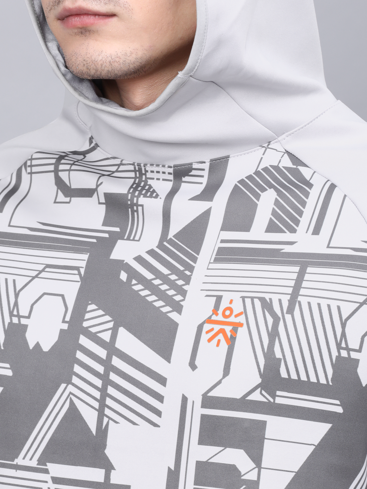 Abstract Hood Grey Workout Tee