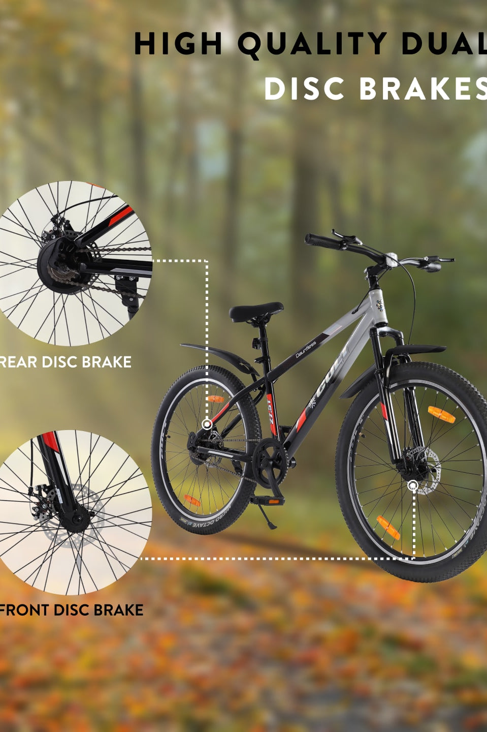 DAUNTLESS27.5TSILVERBLACK Steel Single Speed 27.5 inch Mountain Cycle, Dual Disc Brake, Front Suspension, Double Wall Rim