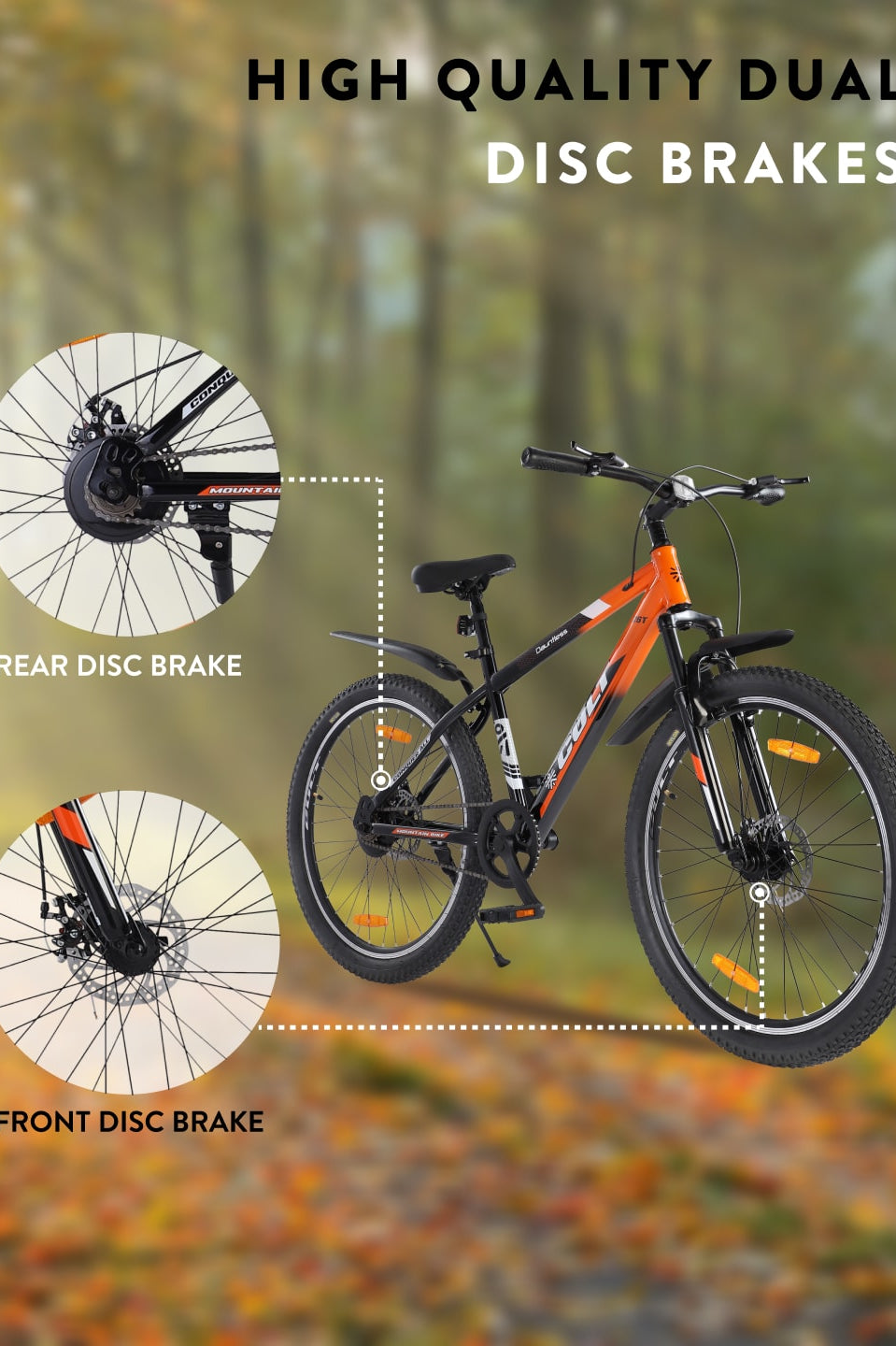 DAUNTLESS26TORANGEBLACK Steel Single Speed 26 inch Mountain Cycle, Dual Disc Brake, Front Suspension, Double Wall Rim