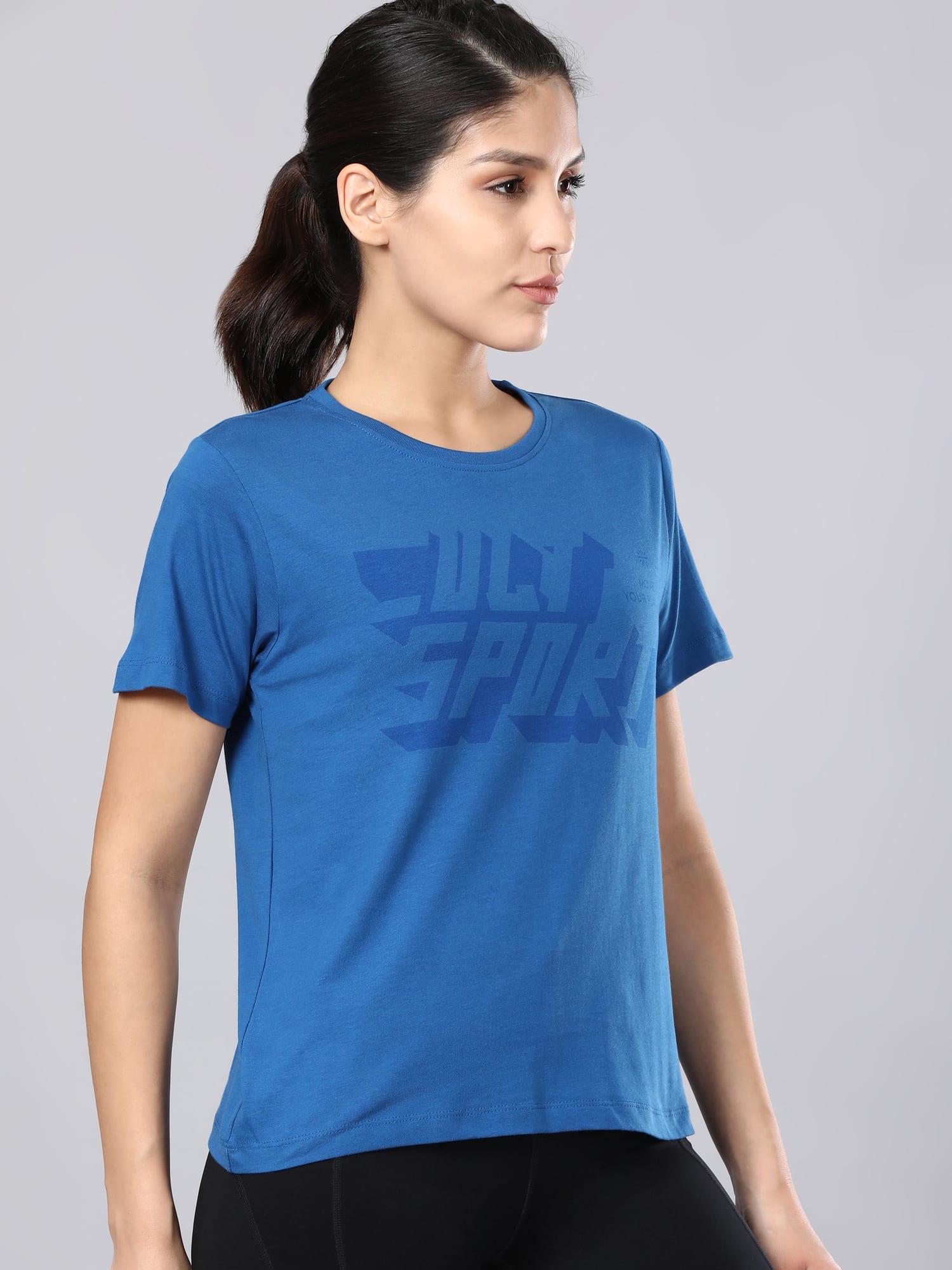 Flydry Cotton French Blue Cropped Workout Tee