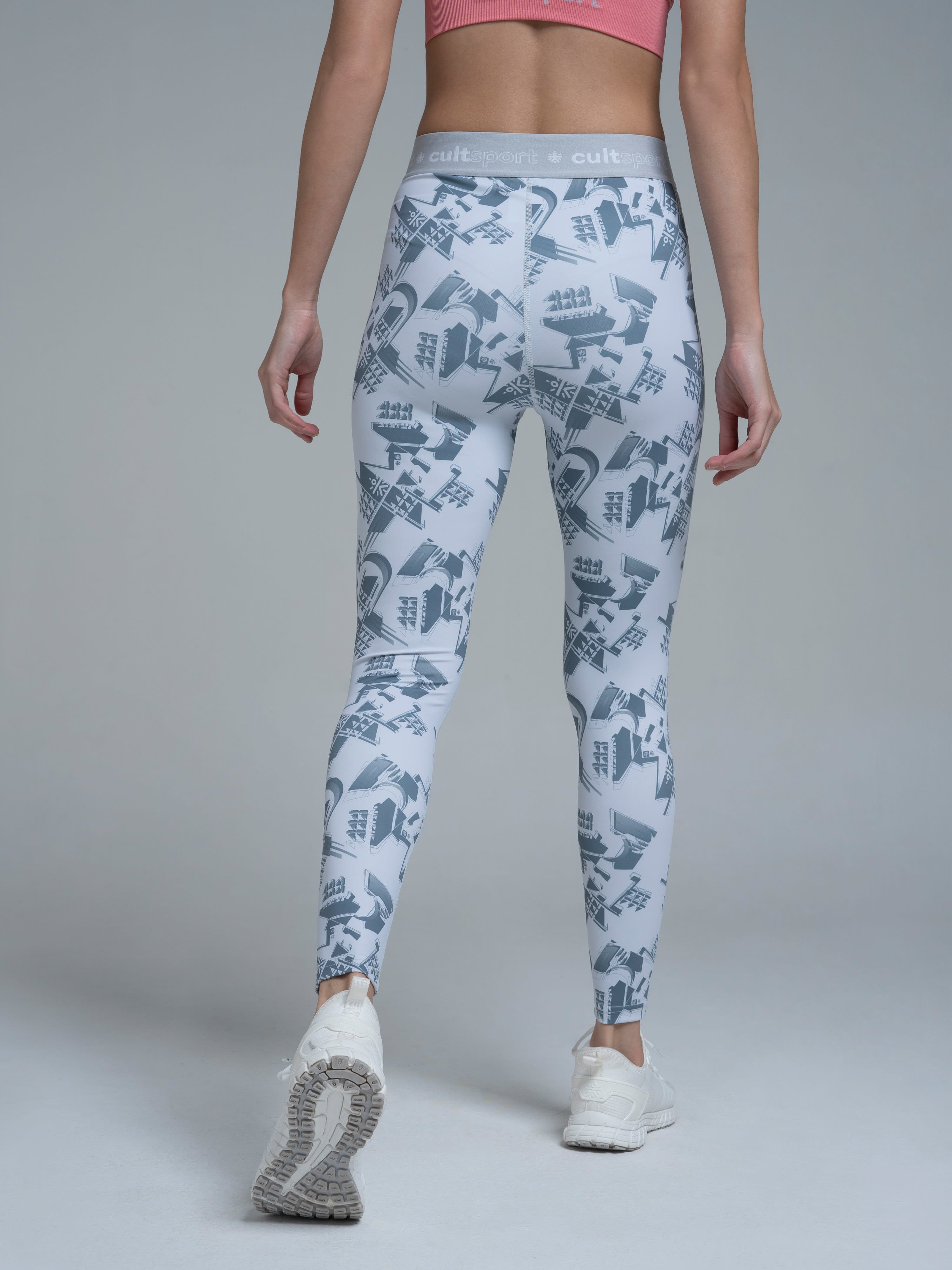 Absolute Fit Cross Waist Abstract Grey Print Tights