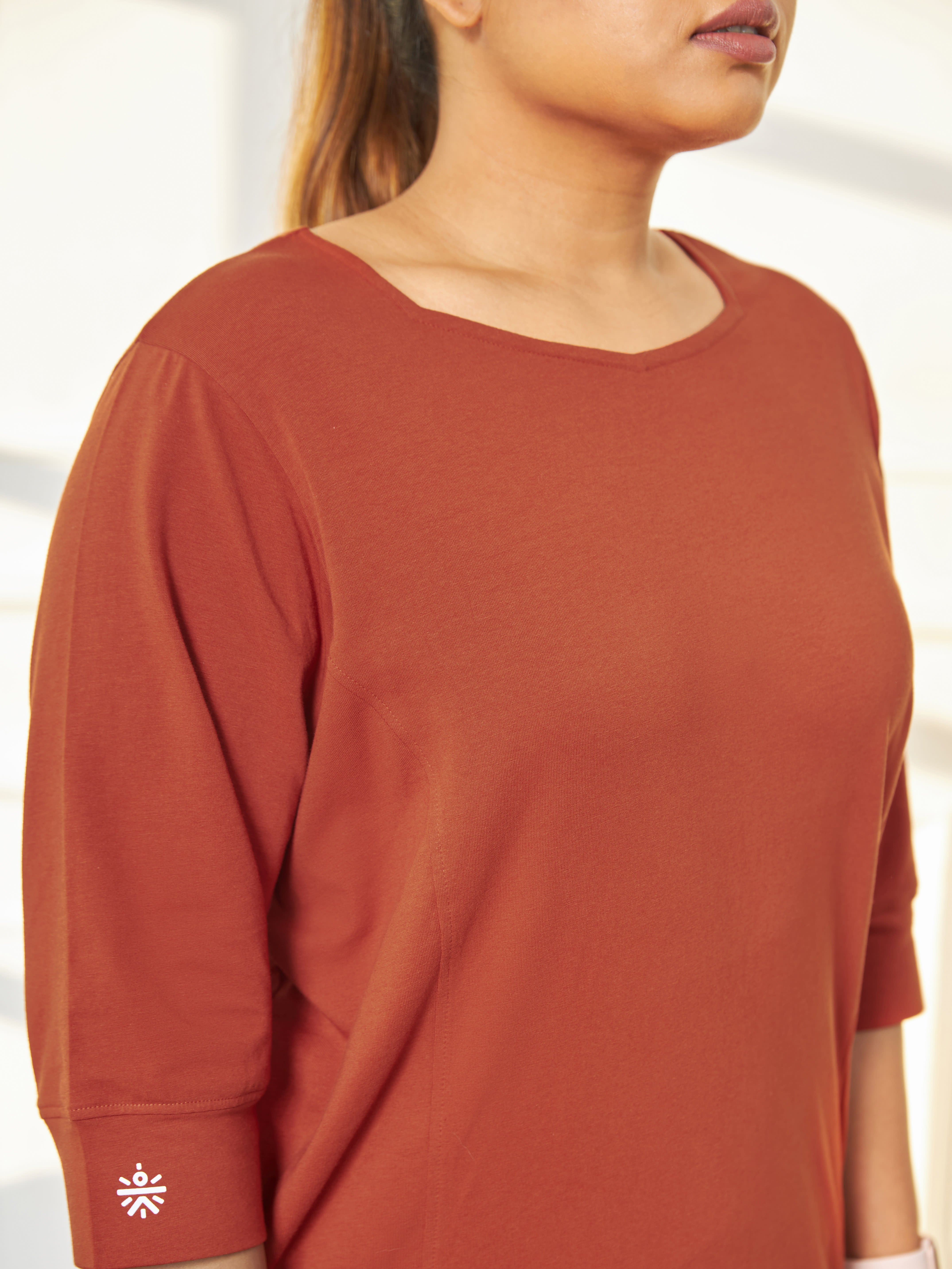 Solid Activ-Kurti with Side Pocket For Women - Rust