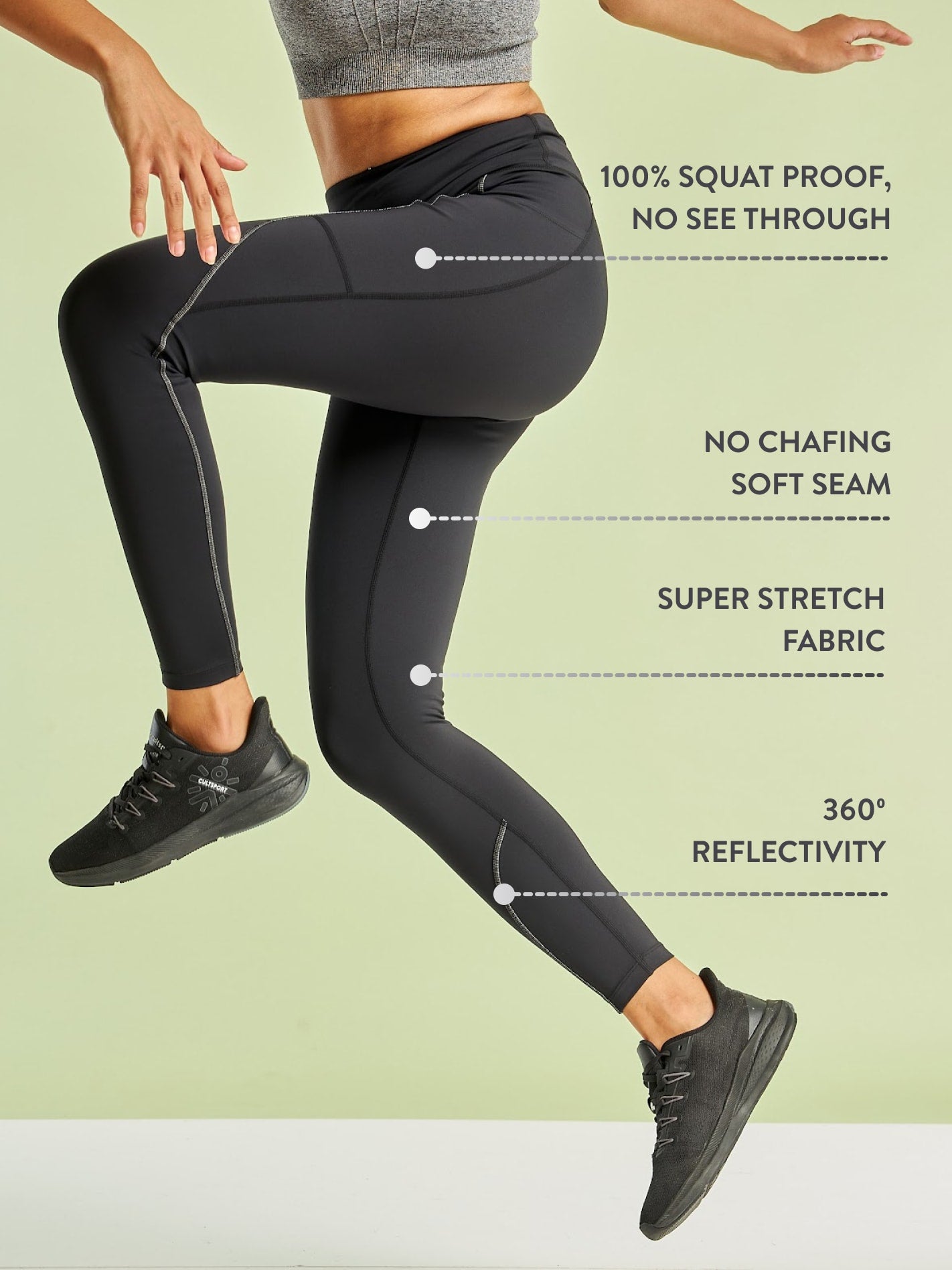Black Panelled High Waist Running Tights