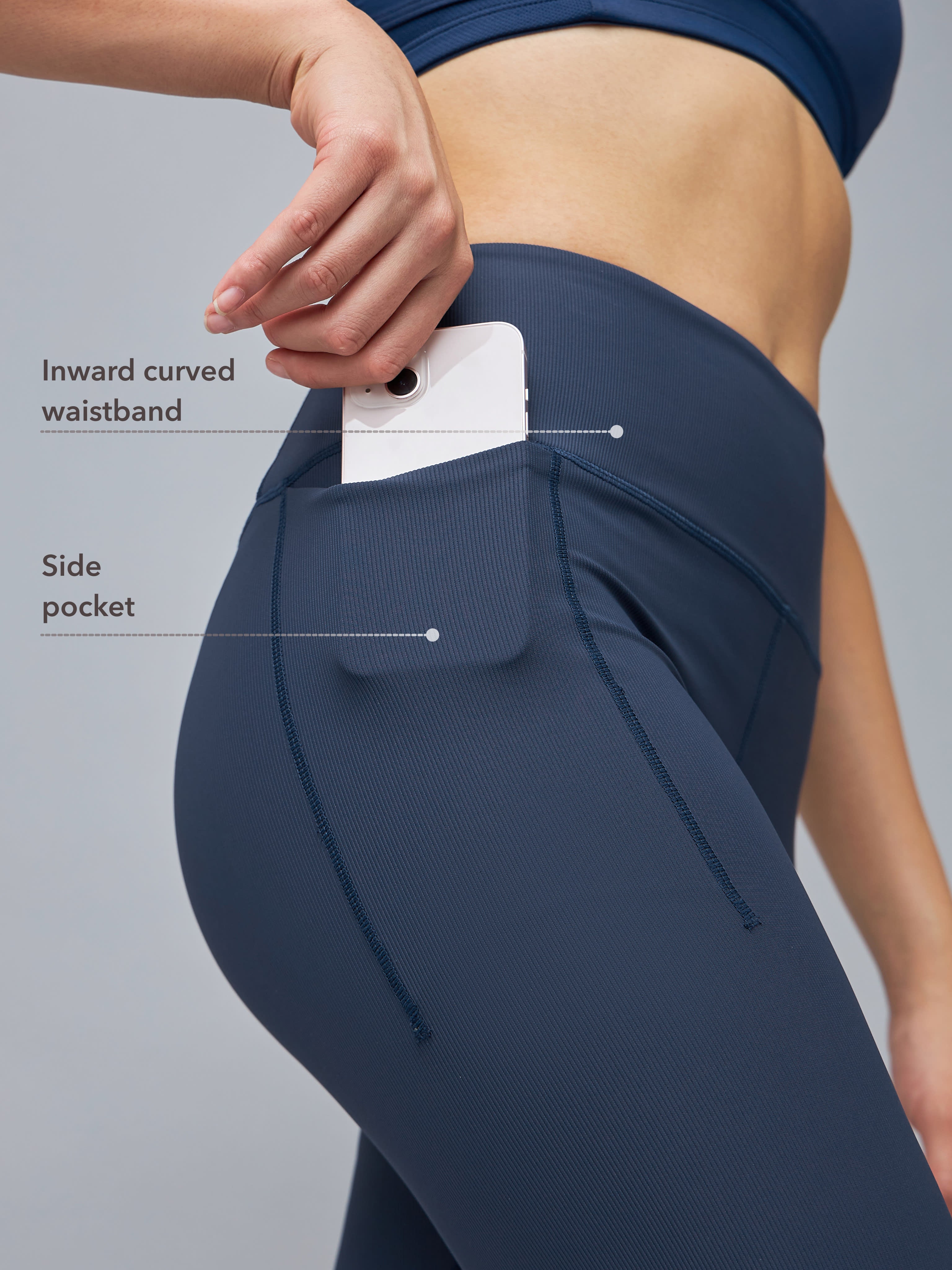 Navy High Waist Straight Pants with Pocket for Women