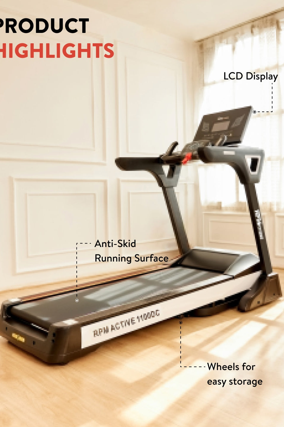 RPM Active1100DC 6 HP Peak Treadmill | 15-level Auto-Incline | Max Weight-140kg | Max Speed-18kmph (with 6 Months extended warranty)