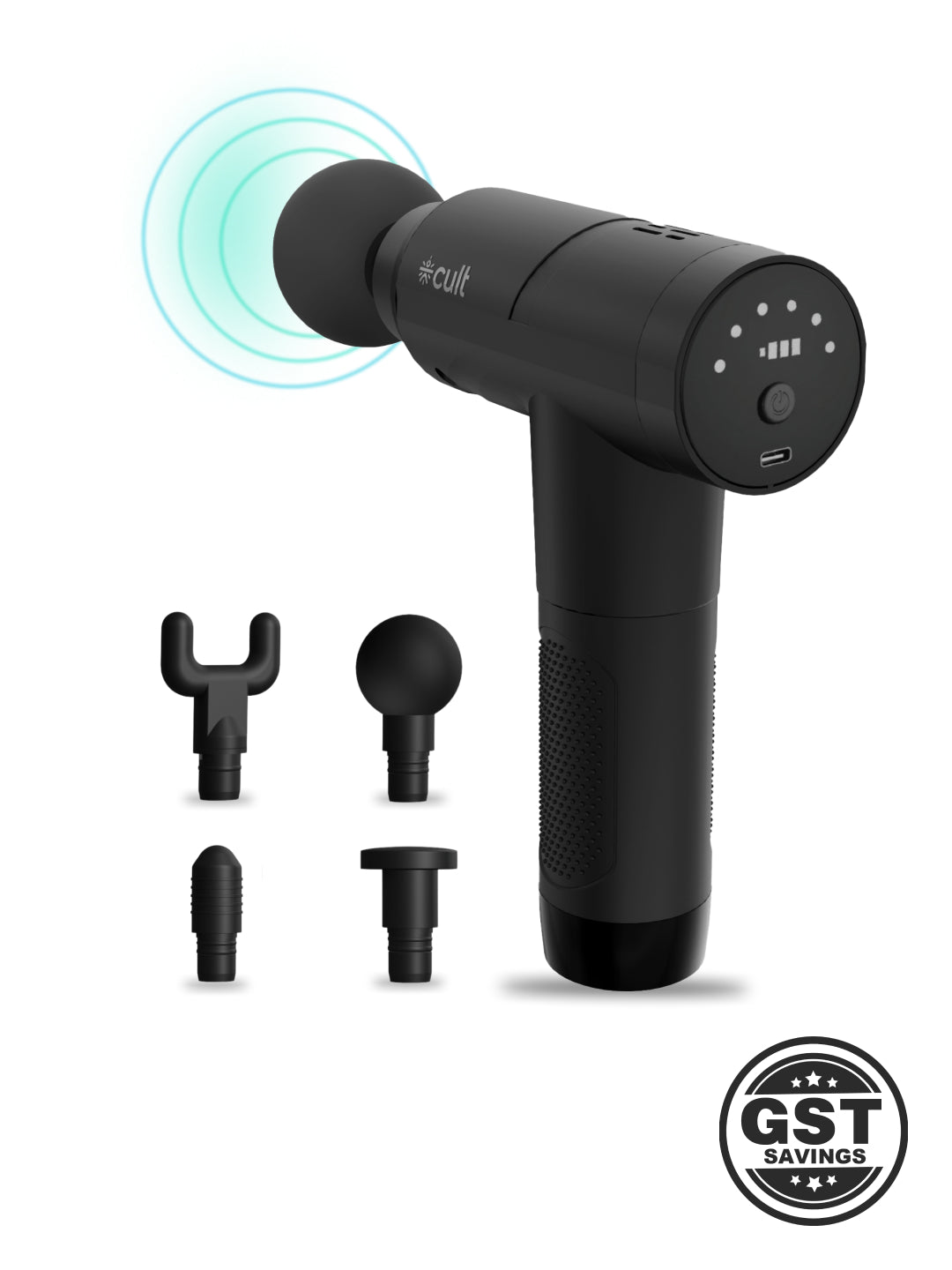 Cult Volt Pro, Full Body Professional Gun Massager, 4500 mAh battery, QuietMotion Tech, Deep Tissue Percussions, 4 Interchangeable heads, 6 Speed levels, Silicone head, Carry Pouch.