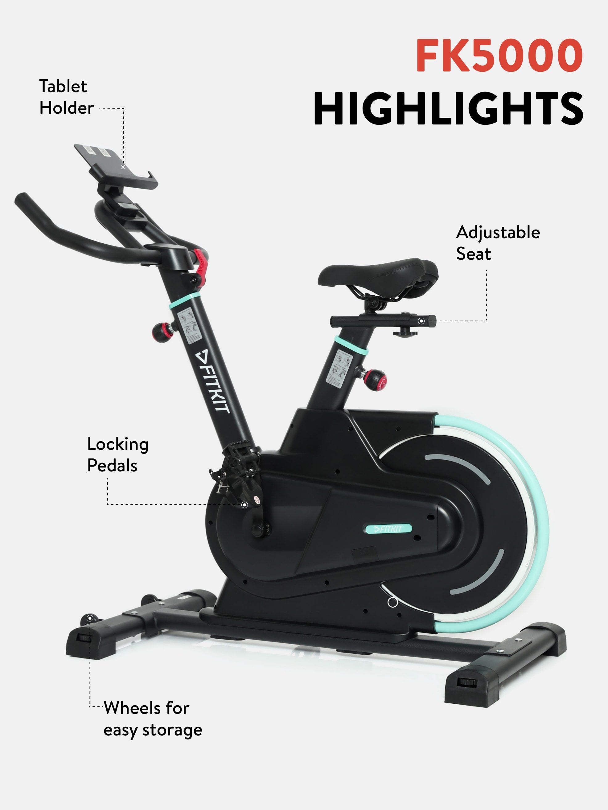 FK5000 NoiseFree Spin Bike Flywheel- 6kg, Max weight- 100 kg, Resistance Mechanism - Magnetic, Blue (with 6 months extended warranty)