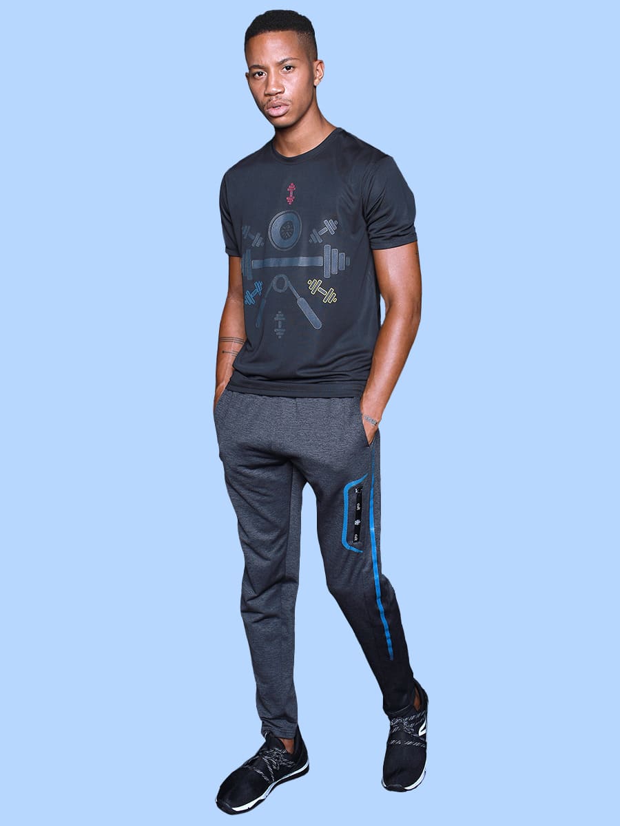 Men Black Dumbbell Training Tee