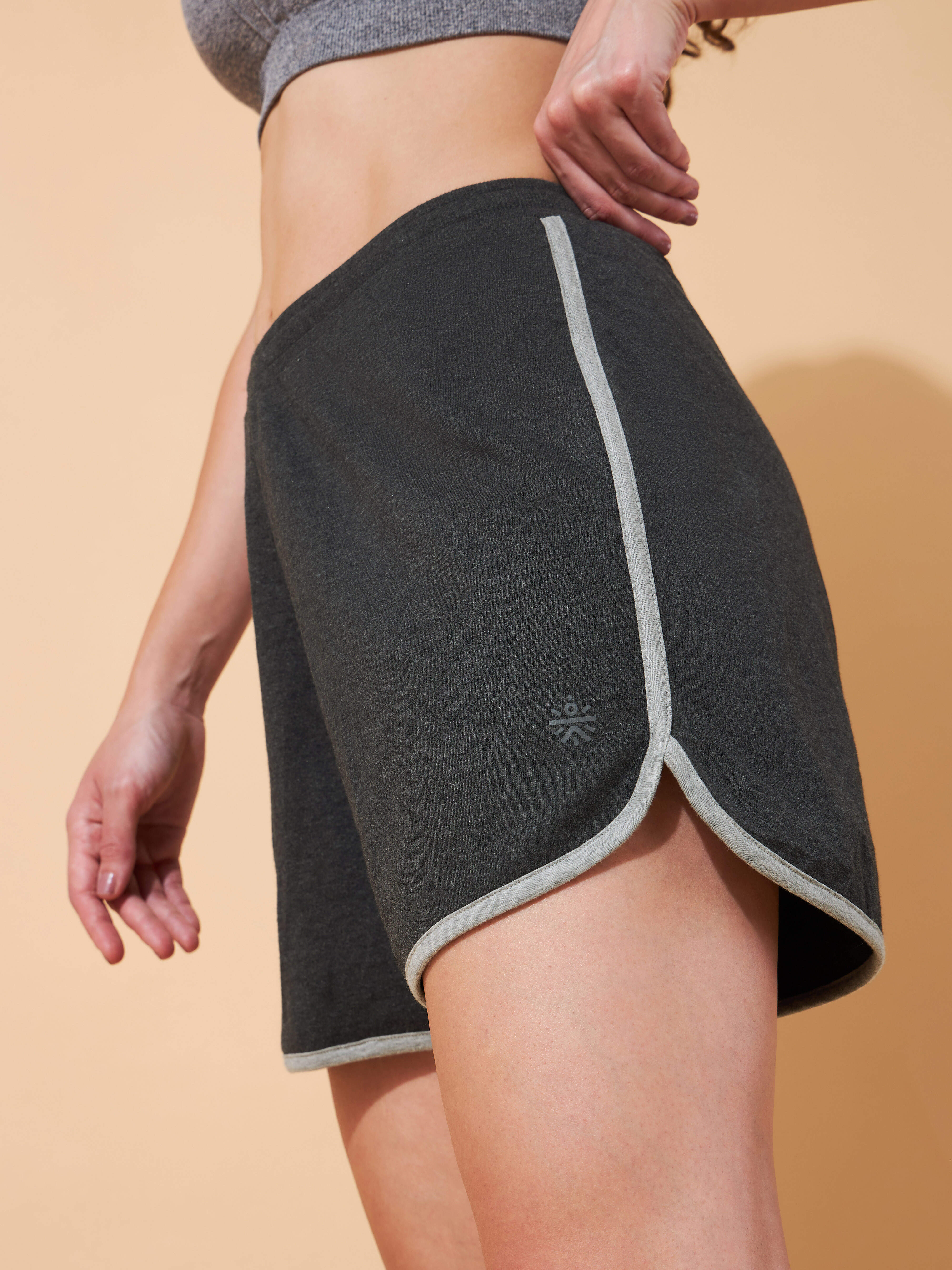 Women's Charcoal Dolphin Hem Leisure Shorts