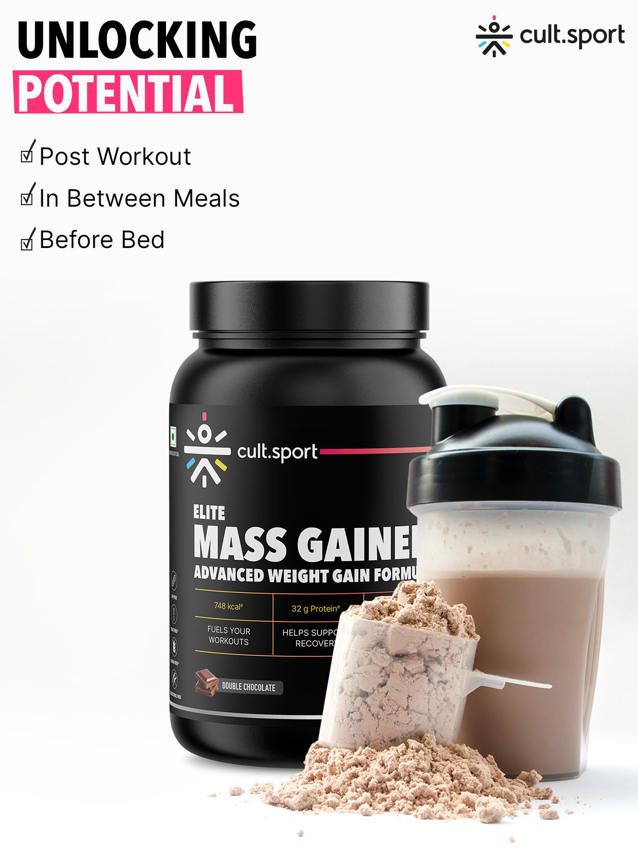 Cultsport Whey Mass Gainer | 20 Vital Vitamins & Minerals | Chocolate | Whey Protein Concentrate | Soy-Free | Gluten-Free | 0 Colesterol | Prebiotic Fiber